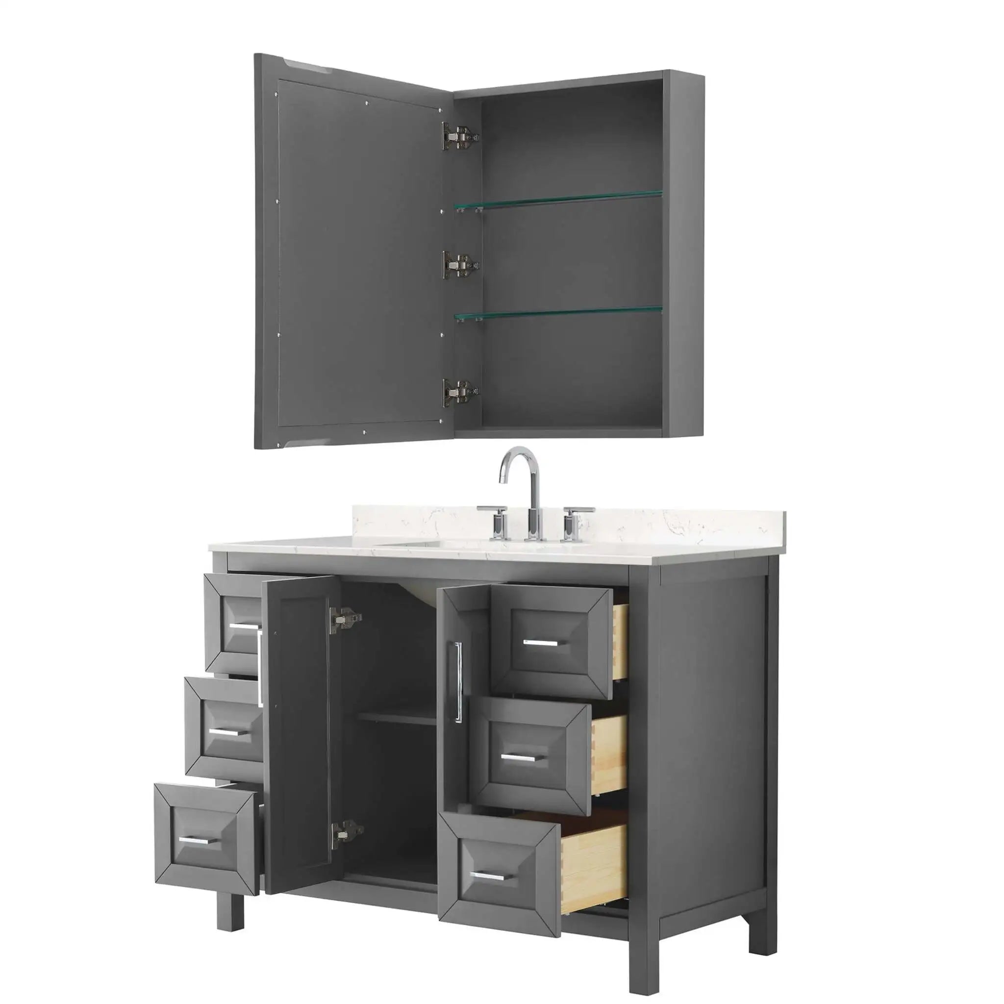 48" Daria Single Bathroom Vanity in Dark Gray with Polished Chrome Trim & Medicine Cabinet by Wyndham