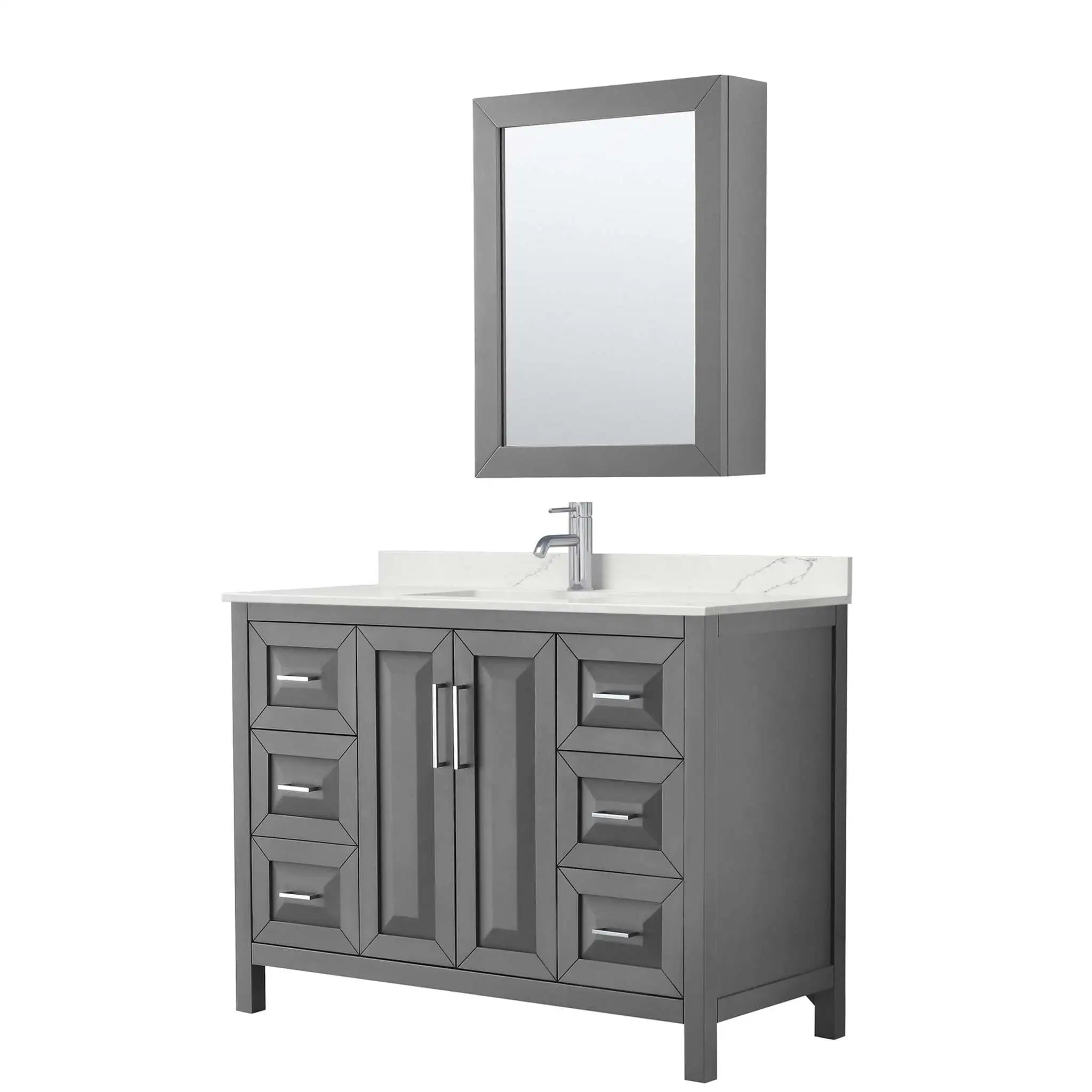 48" Daria Single Bathroom Vanity in Dark Gray with Polished Chrome Trim & Medicine Cabinet by Wyndham