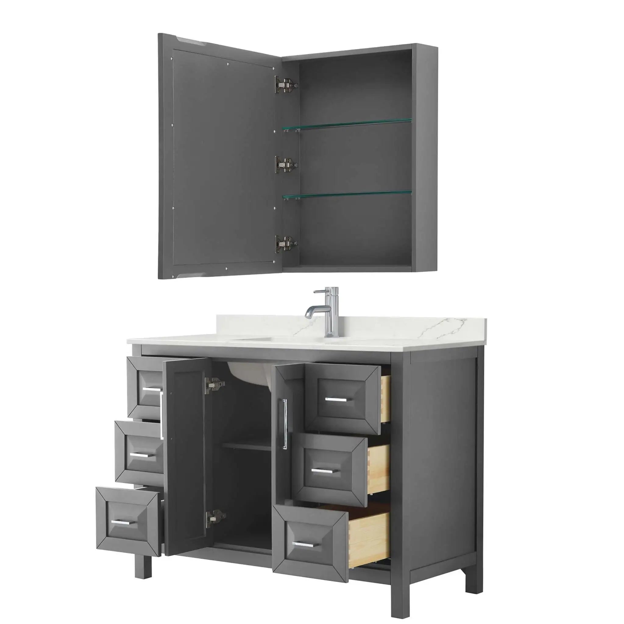 48" Daria Single Bathroom Vanity in Dark Gray with Polished Chrome Trim & Medicine Cabinet by Wyndham