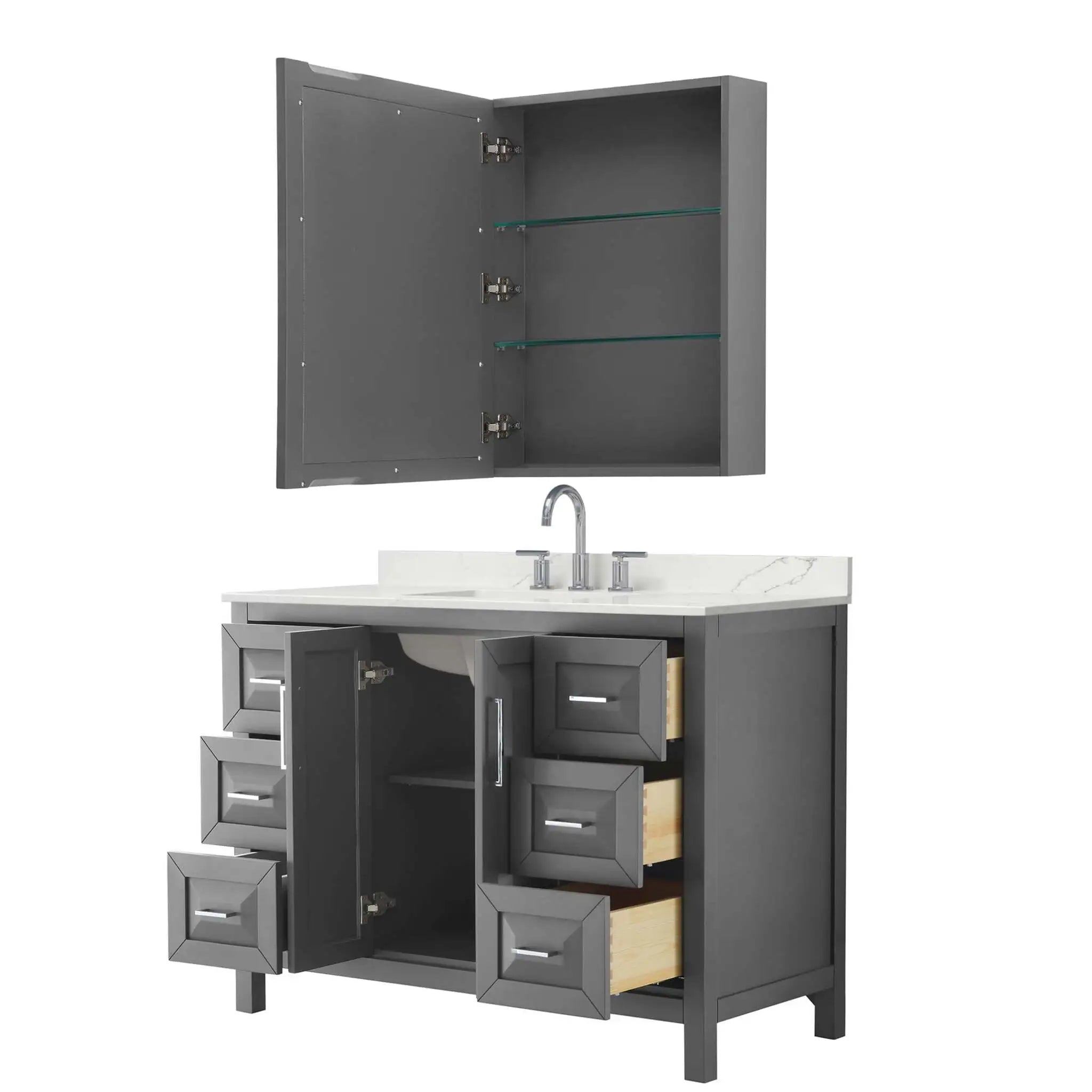 48" Daria Single Bathroom Vanity in Dark Gray with Polished Chrome Trim & Medicine Cabinet by Wyndham