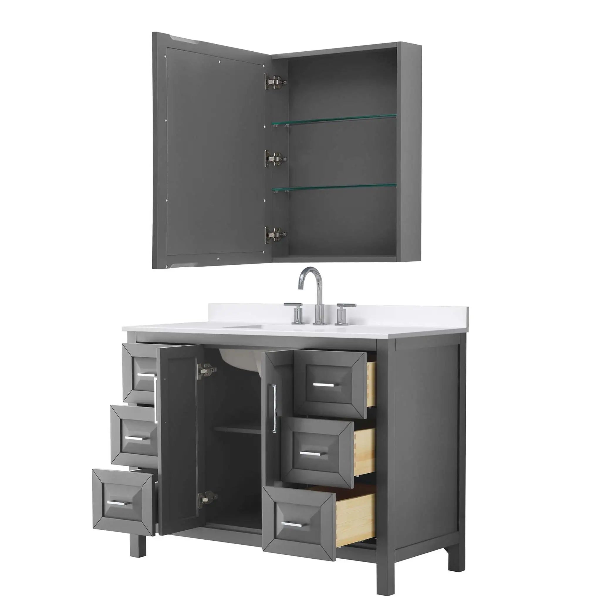 48" Daria Single Bathroom Vanity in Dark Gray with Polished Chrome Trim & Medicine Cabinet by Wyndham
