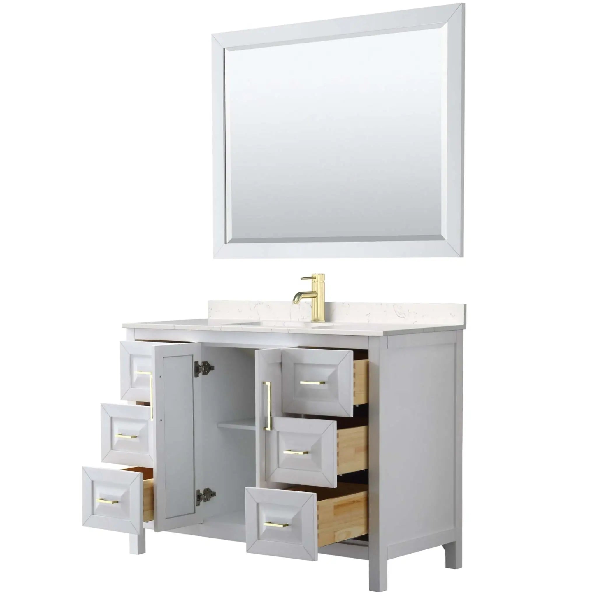 48" Daria Single Bathroom Vanity in White with Brushed Gold Trim & 46" Mirror by Wyndham