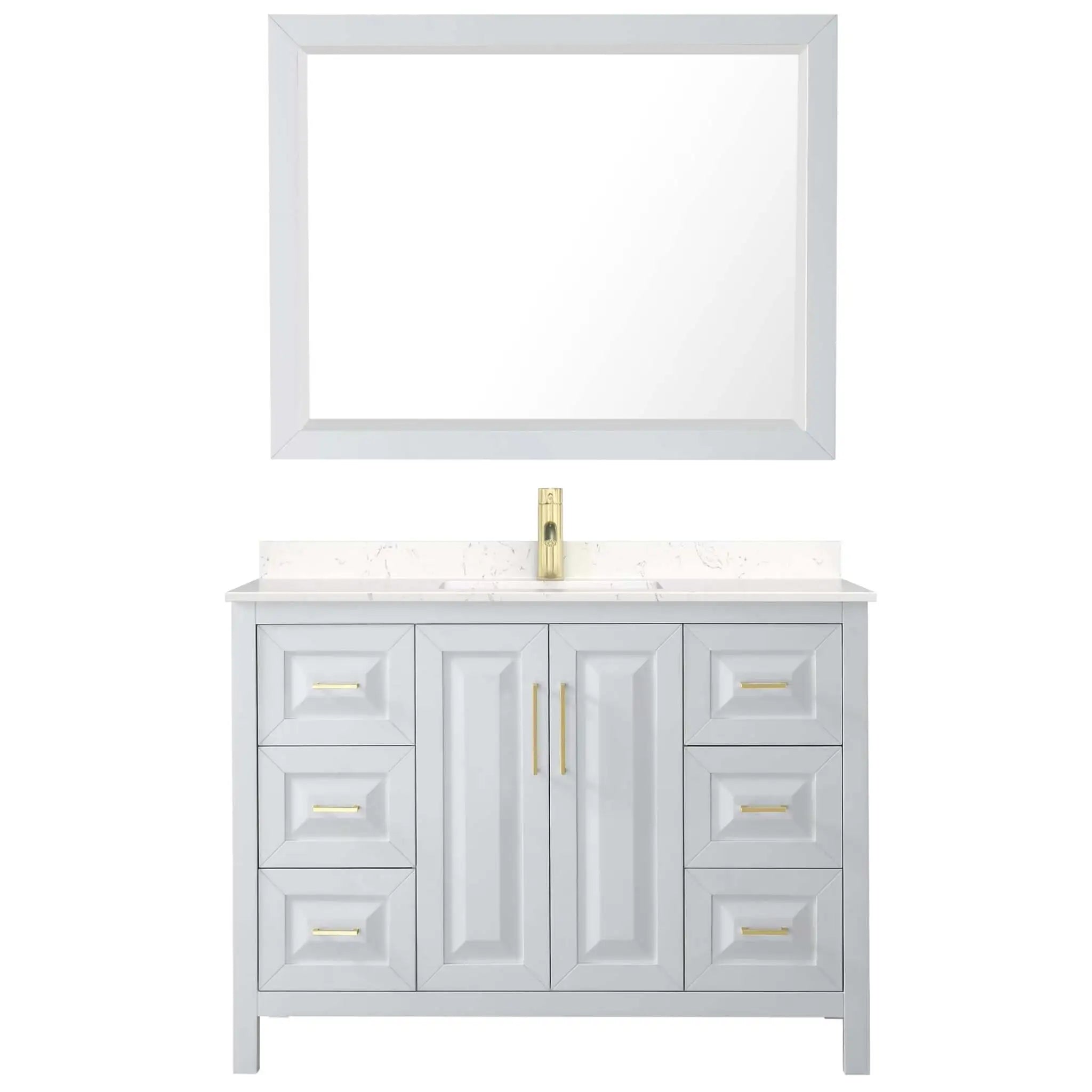 48" Daria Single Bathroom Vanity in White with Brushed Gold Trim & 46" Mirror by Wyndham