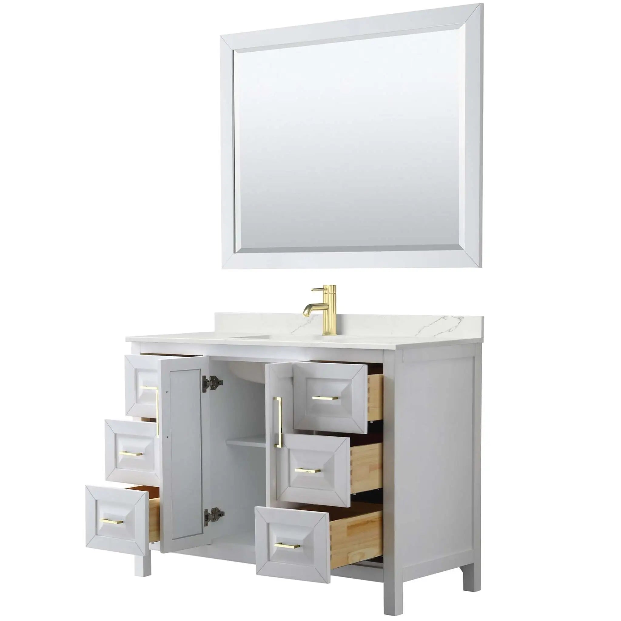 48" Daria Single Bathroom Vanity in White with Brushed Gold Trim & 46" Mirror by Wyndham