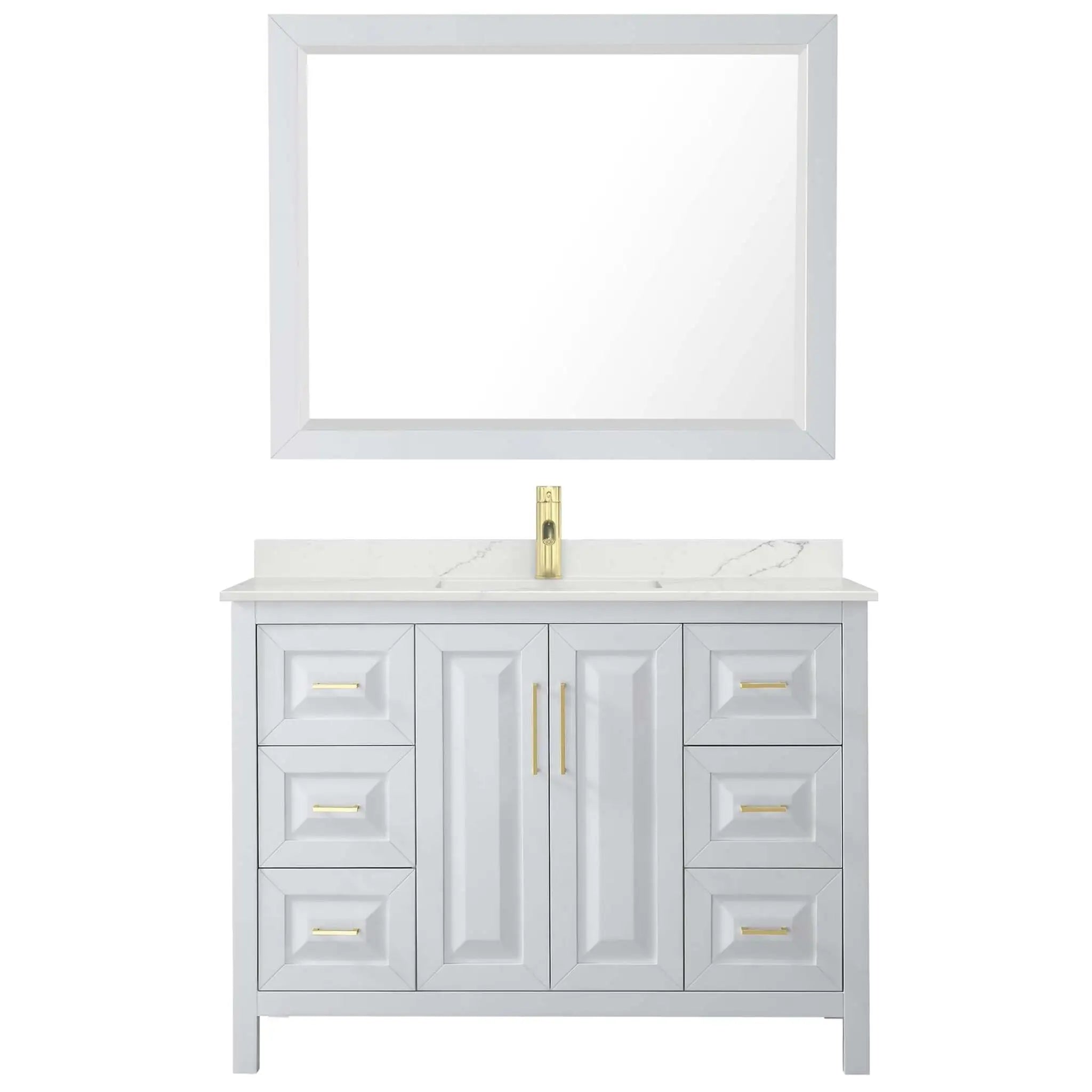 48" Daria Single Bathroom Vanity in White with Brushed Gold Trim & 46" Mirror by Wyndham