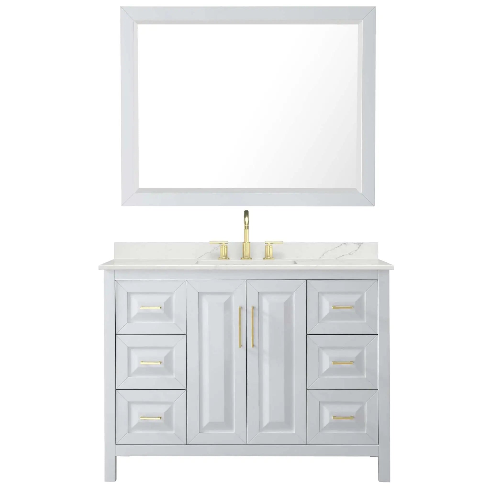 48" Daria Single Bathroom Vanity in White with Brushed Gold Trim & 46" Mirror by Wyndham