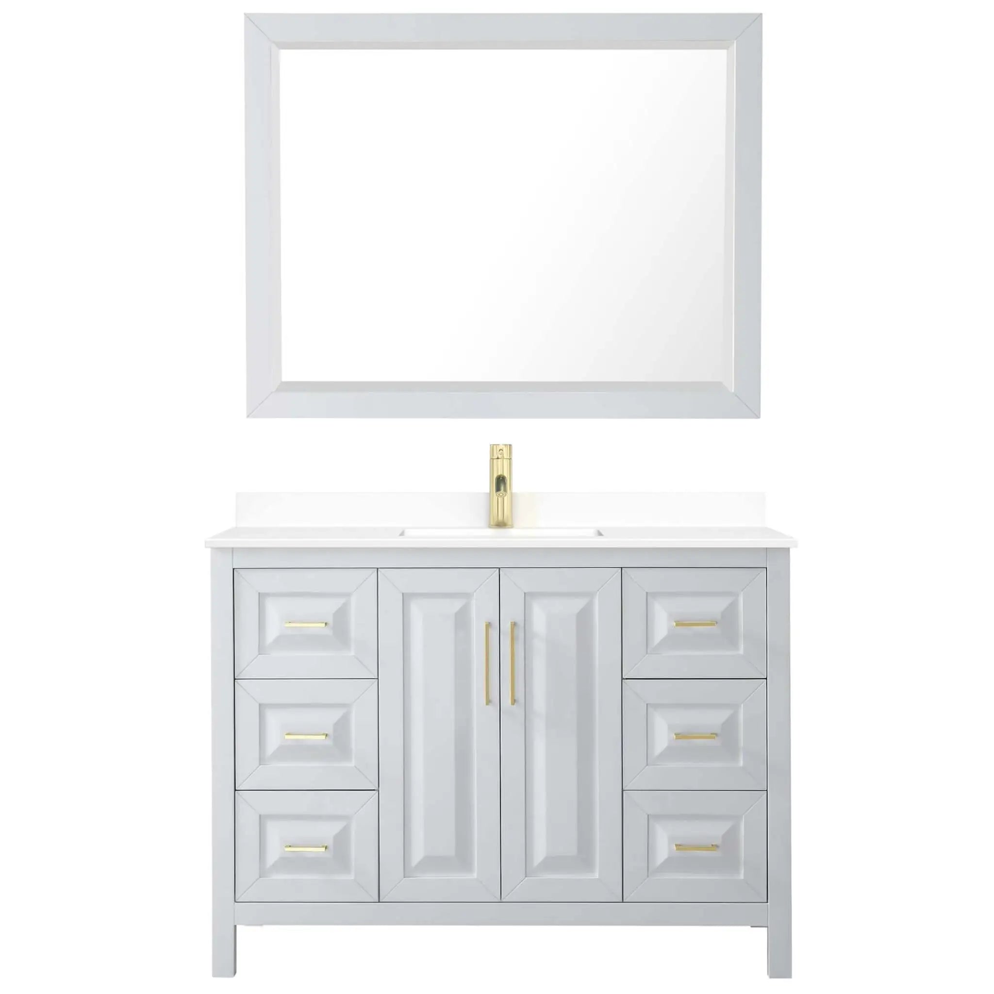 48" Daria Single Bathroom Vanity in White with Brushed Gold Trim & 46" Mirror by Wyndham