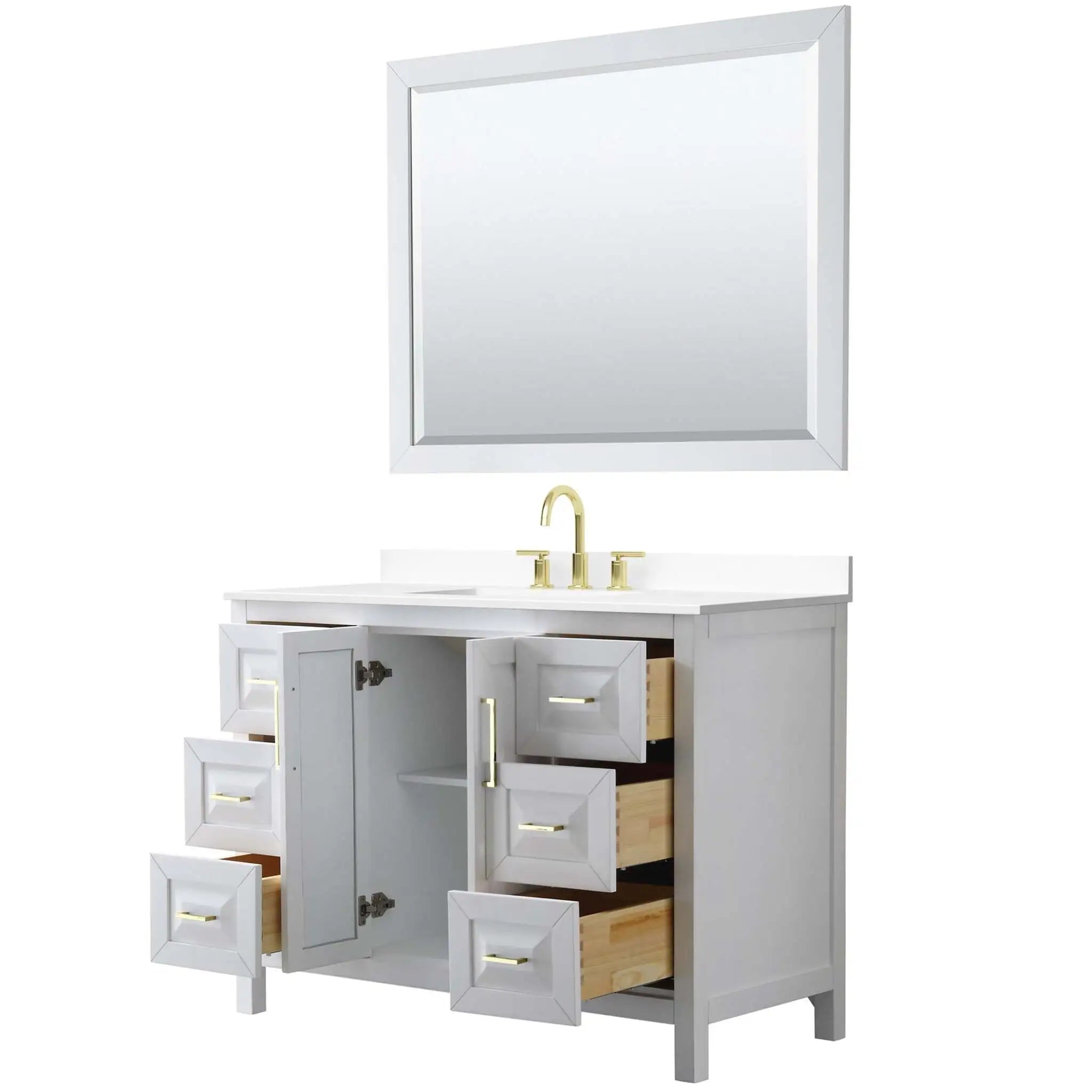 48" Daria Single Bathroom Vanity in White with Brushed Gold Trim & 46" Mirror by Wyndham