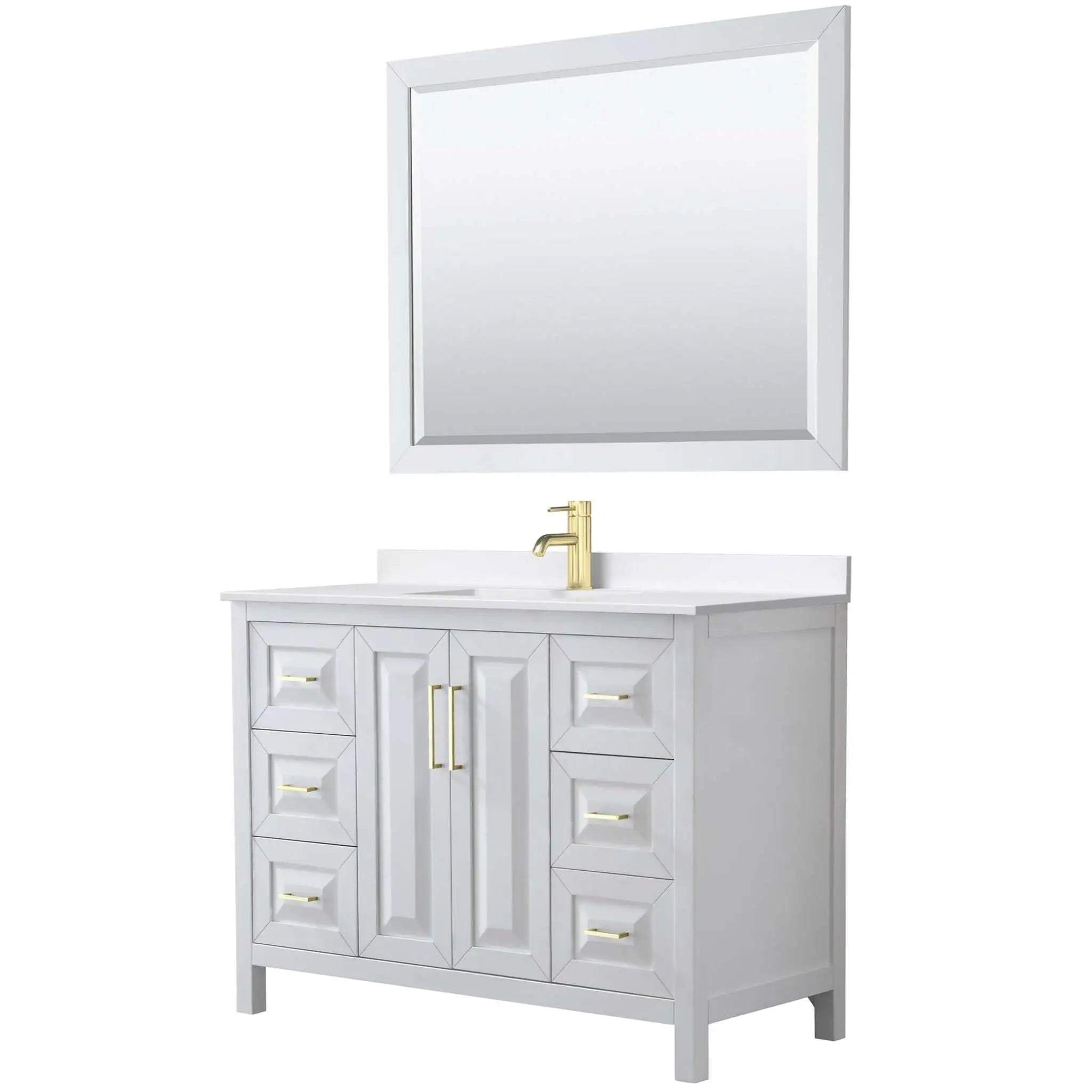 48" Daria Single Bathroom Vanity in White with Brushed Gold Trim & 46" Mirror by Wyndham