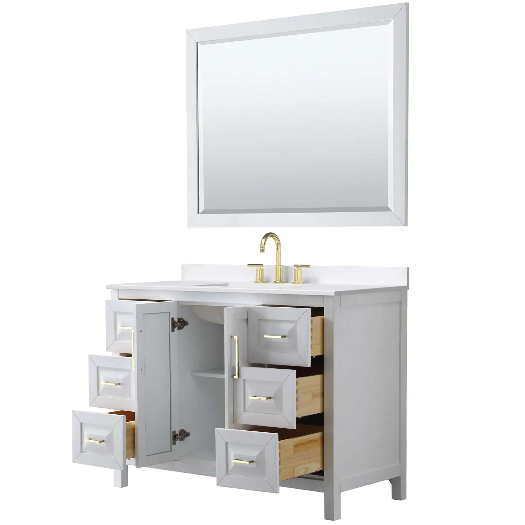 48" Daria Single Bathroom Vanity in White with Brushed Gold Trim & 46" Mirror by Wyndham