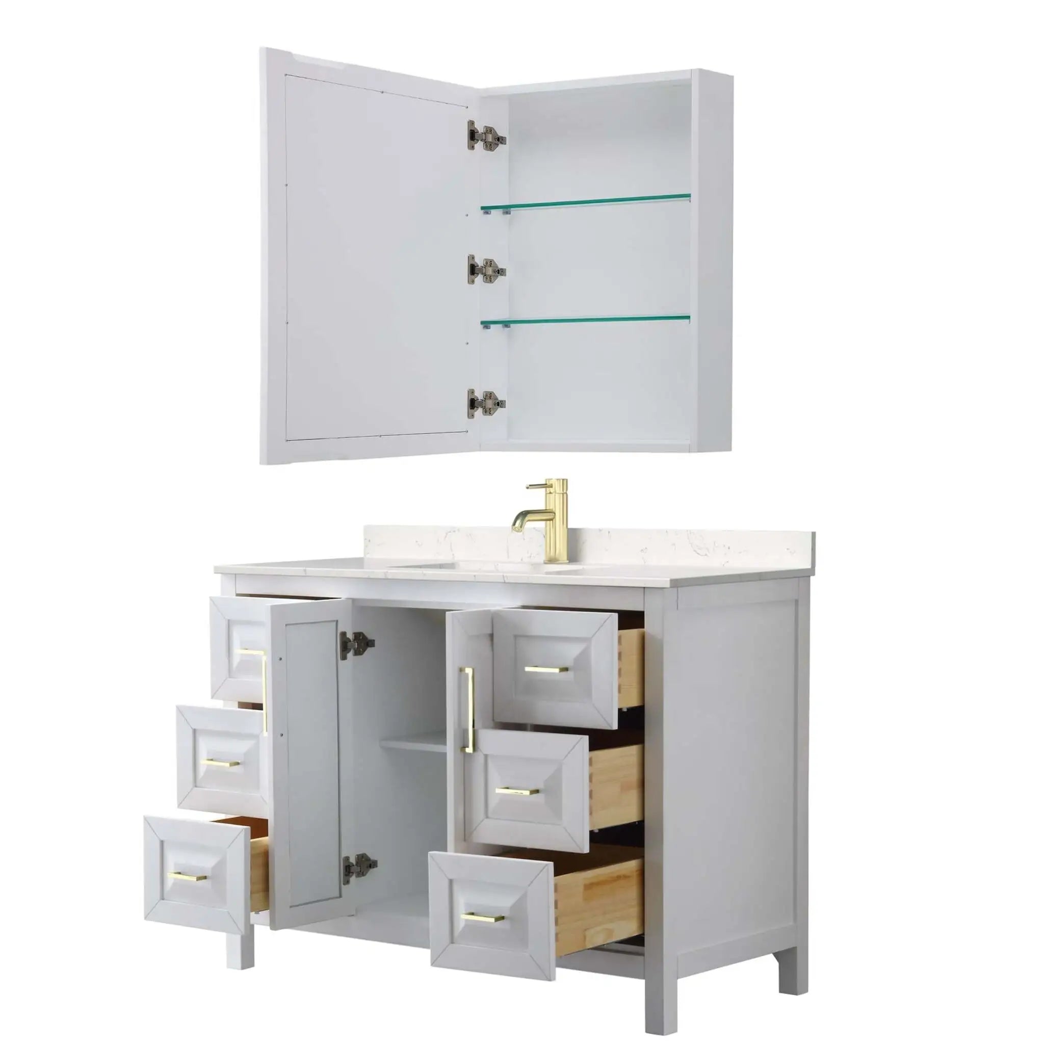 48" Daria Single Bathroom Vanity in White with Brushed Gold Trim & Medicine Cabinet by Wyndham