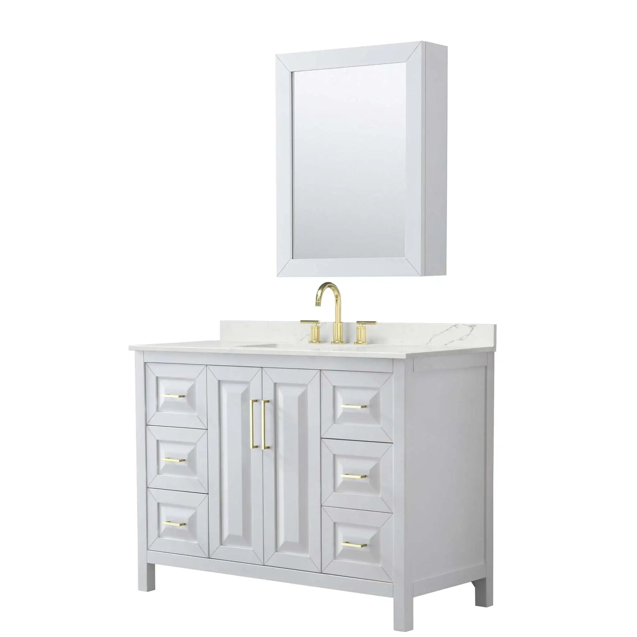 48" Daria Single Bathroom Vanity in White with Brushed Gold Trim & Medicine Cabinet by Wyndham
