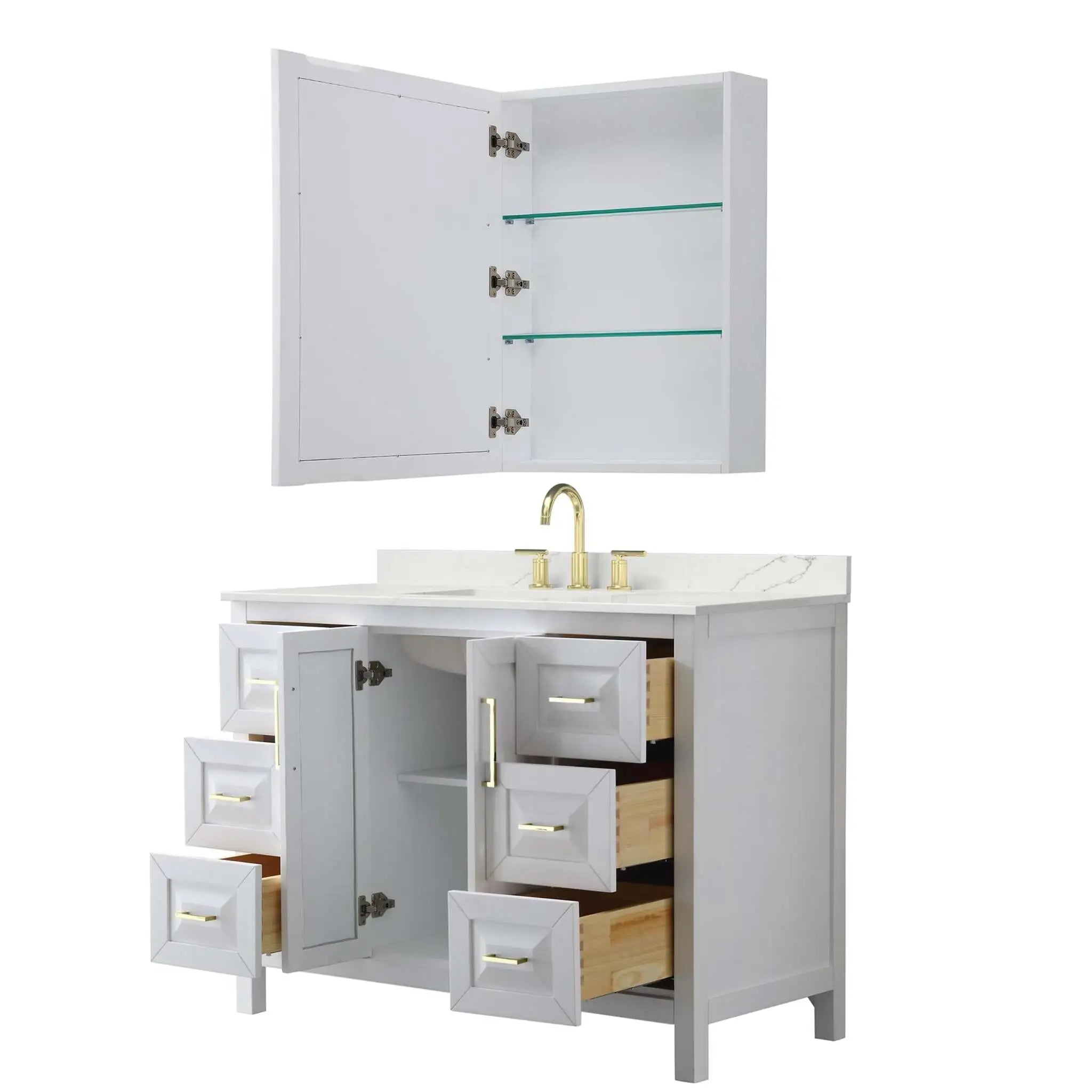 48" Daria Single Bathroom Vanity in White with Brushed Gold Trim & Medicine Cabinet by Wyndham
