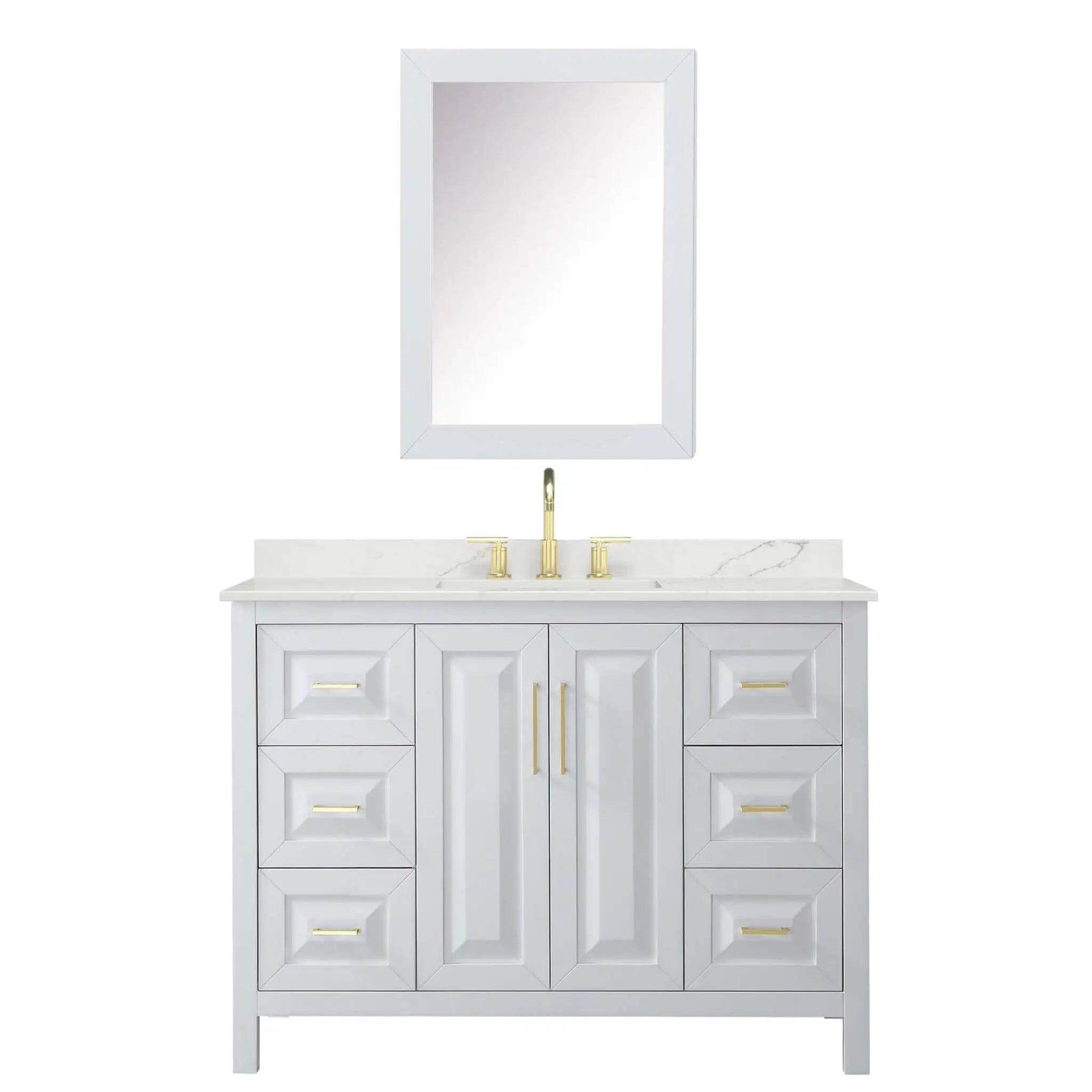 48" Daria Single Bathroom Vanity in White with Brushed Gold Trim & Medicine Cabinet by Wyndham