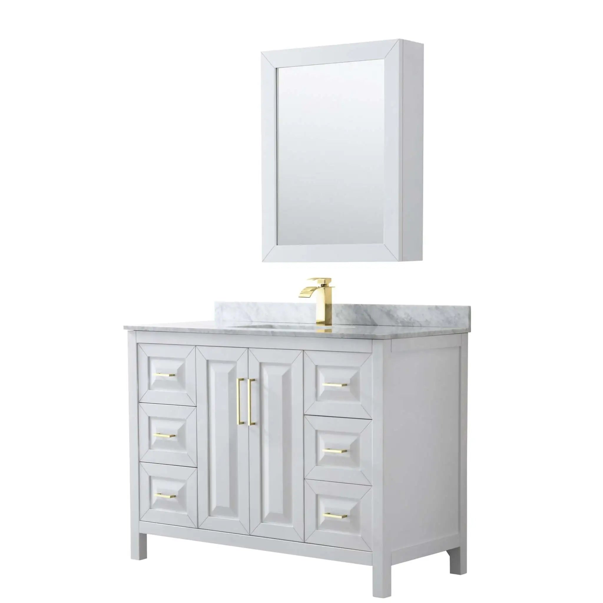 48" Daria Single Bathroom Vanity in White with Brushed Gold Trim & Medicine Cabinet by Wyndham