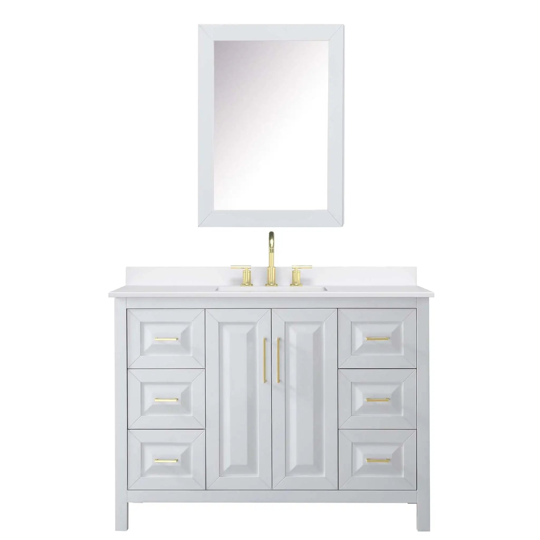 48" Daria Single Bathroom Vanity in White with Brushed Gold Trim & Medicine Cabinet by Wyndham