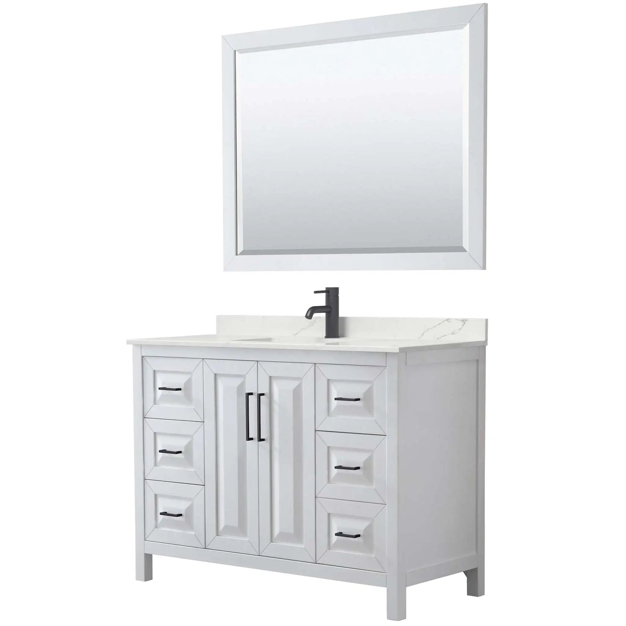 48" Daria Single Bathroom Vanity in White with Matte Black Trim & 46" Mirror by Wyndham