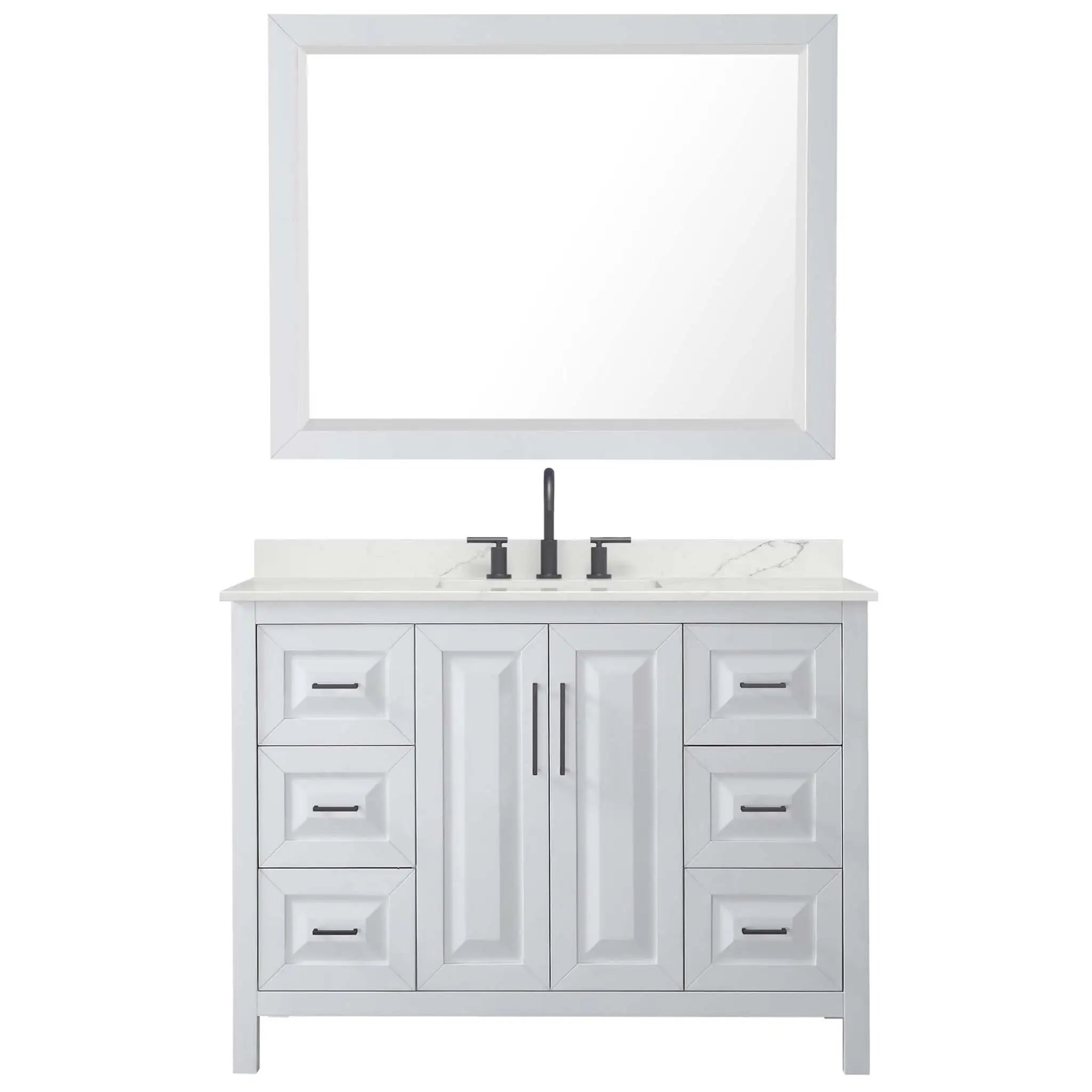 48" Daria Single Bathroom Vanity in White with Matte Black Trim & 46" Mirror by Wyndham