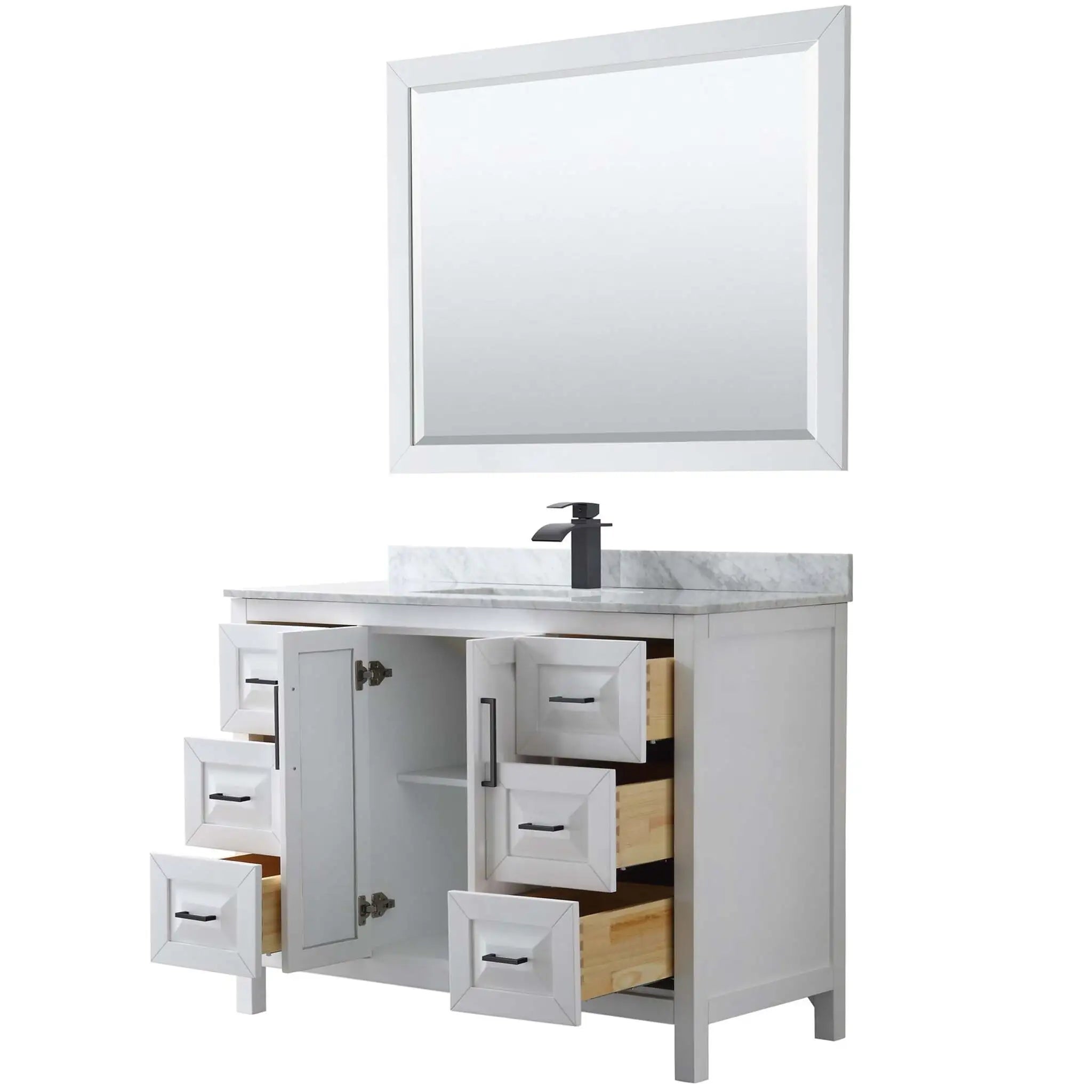 48" Daria Single Bathroom Vanity in White with Matte Black Trim & 46" Mirror by Wyndham