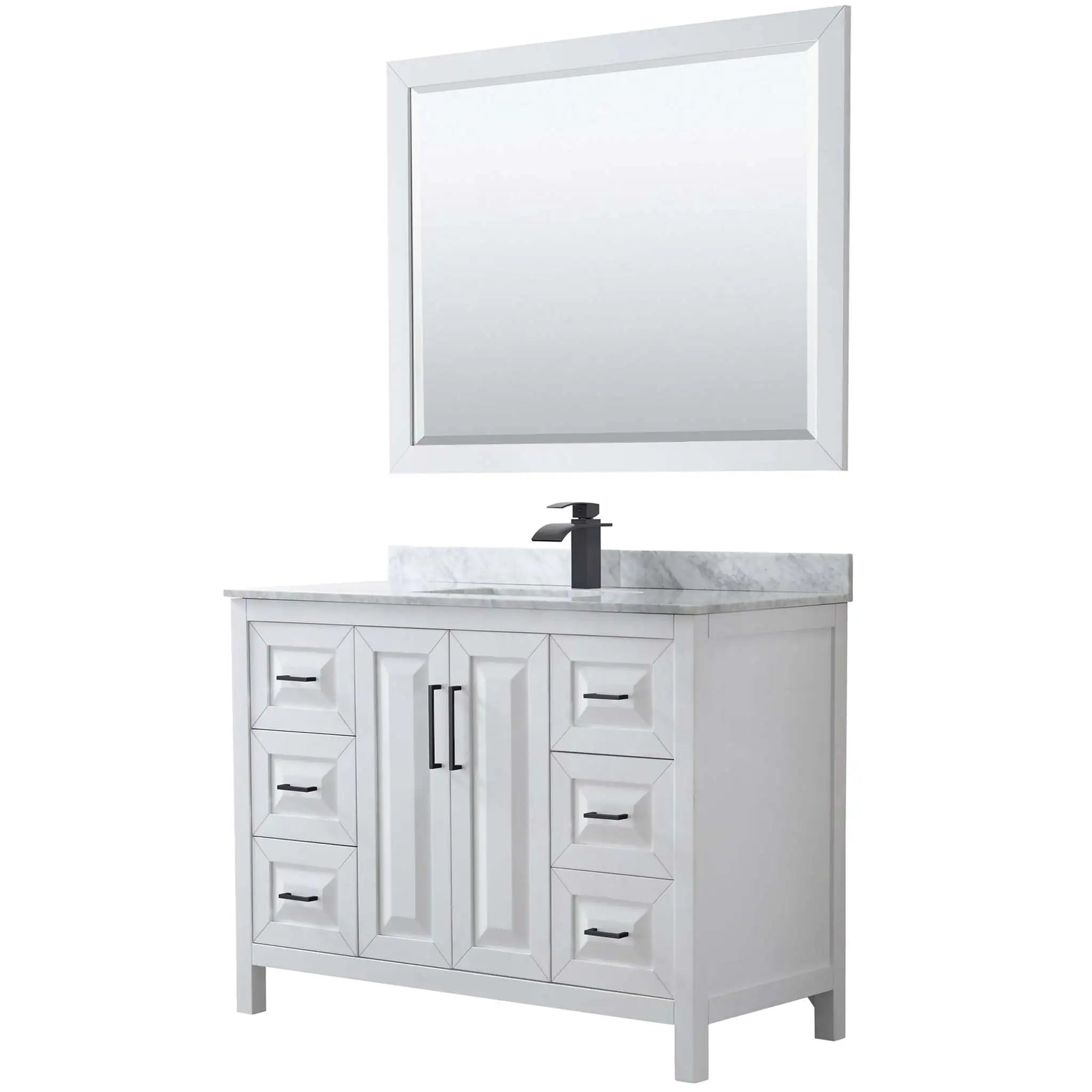 48" Daria Single Bathroom Vanity in White with Matte Black Trim & 46" Mirror by Wyndham
