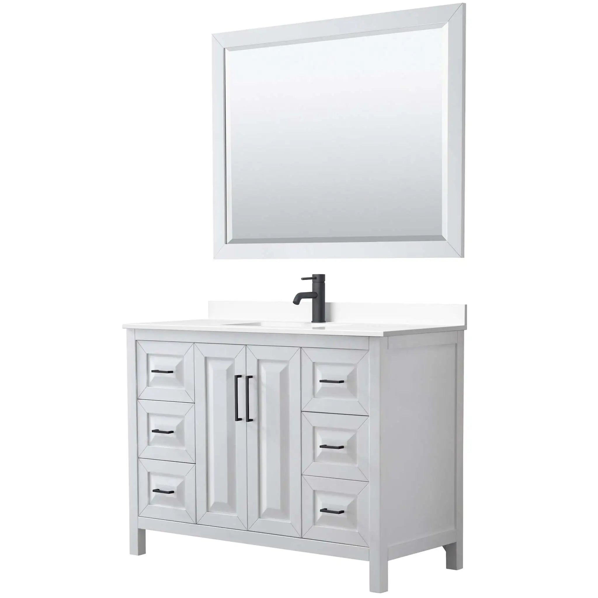 48" Daria Single Bathroom Vanity in White with Matte Black Trim & 46" Mirror by Wyndham