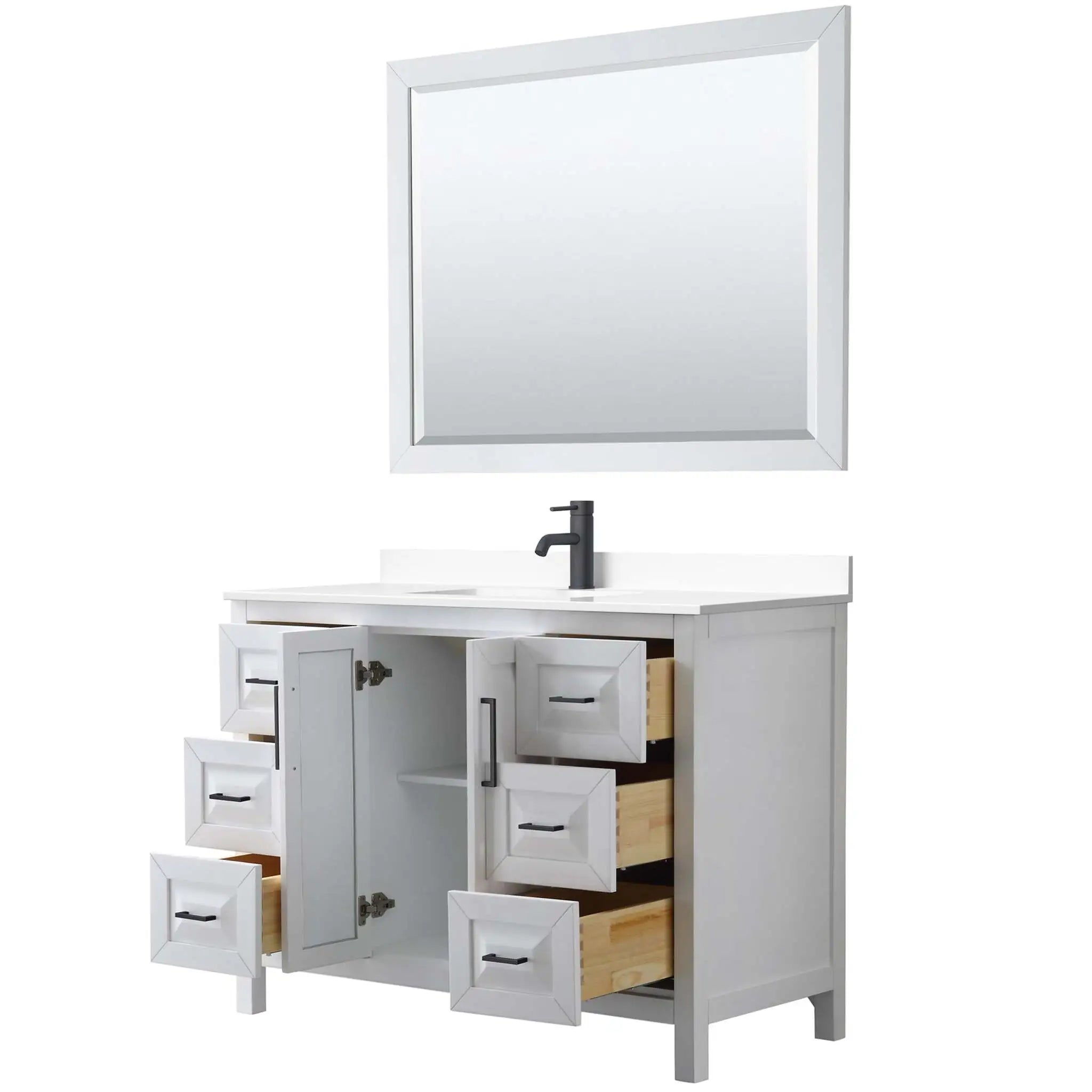 48" Daria Single Bathroom Vanity in White with Matte Black Trim & 46" Mirror by Wyndham