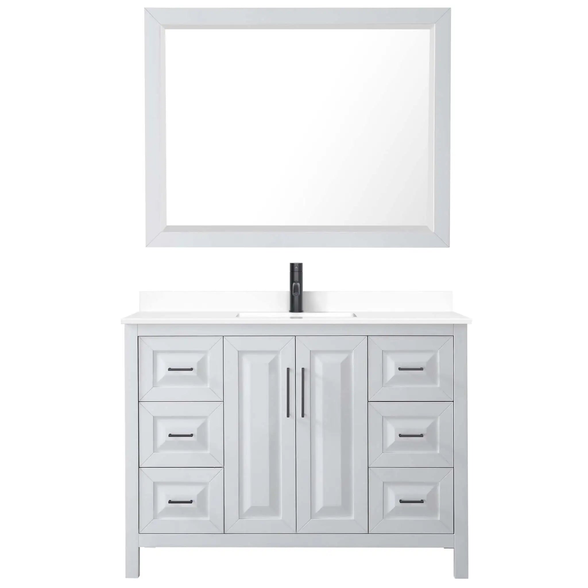 48" Daria Single Bathroom Vanity in White with Matte Black Trim & 46" Mirror by Wyndham