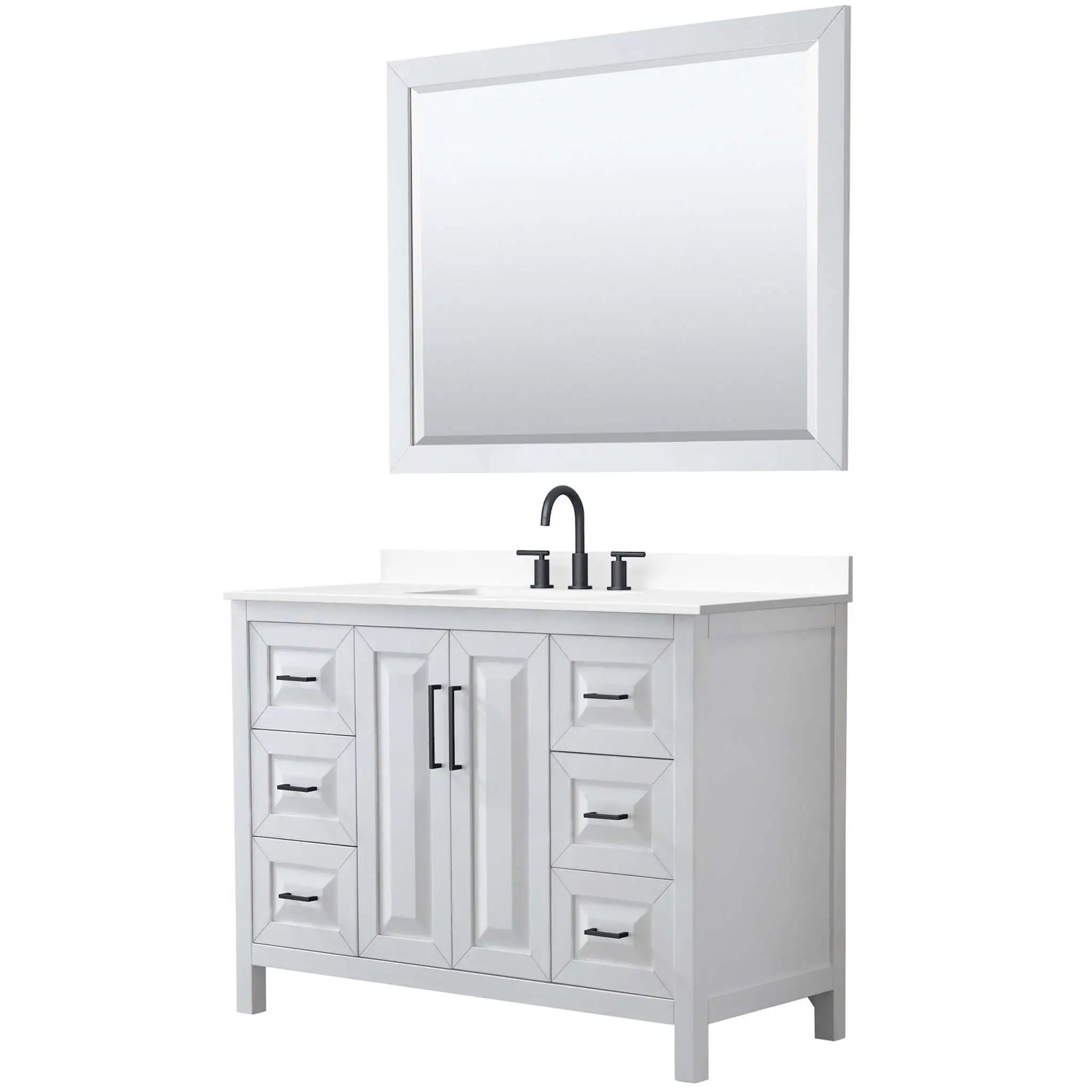 48" Daria Single Bathroom Vanity in White with Matte Black Trim & 46" Mirror by Wyndham