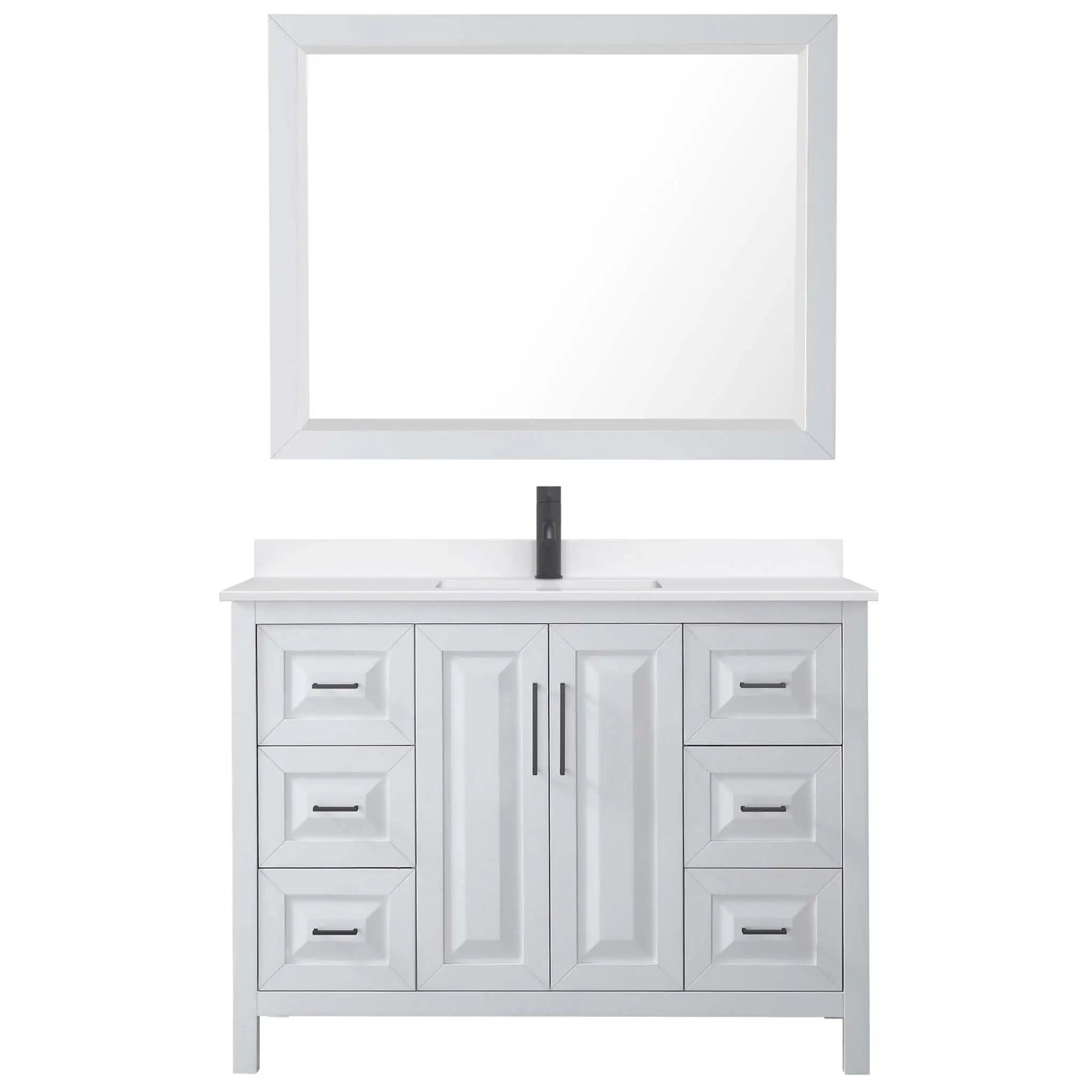 48" Daria Single Bathroom Vanity in White with Matte Black Trim & 46" Mirror by Wyndham