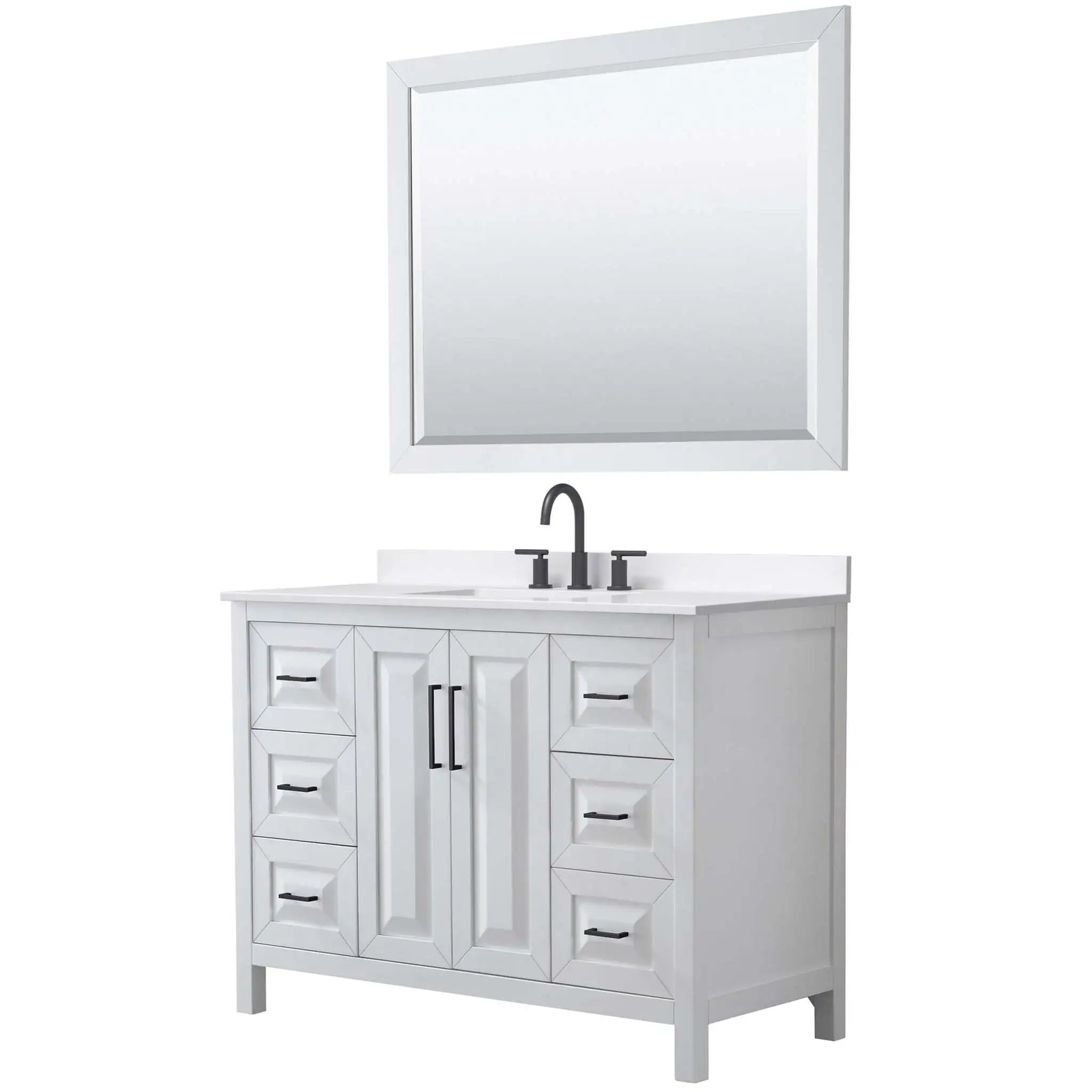 48" Daria Single Bathroom Vanity in White with Matte Black Trim & 46" Mirror by Wyndham