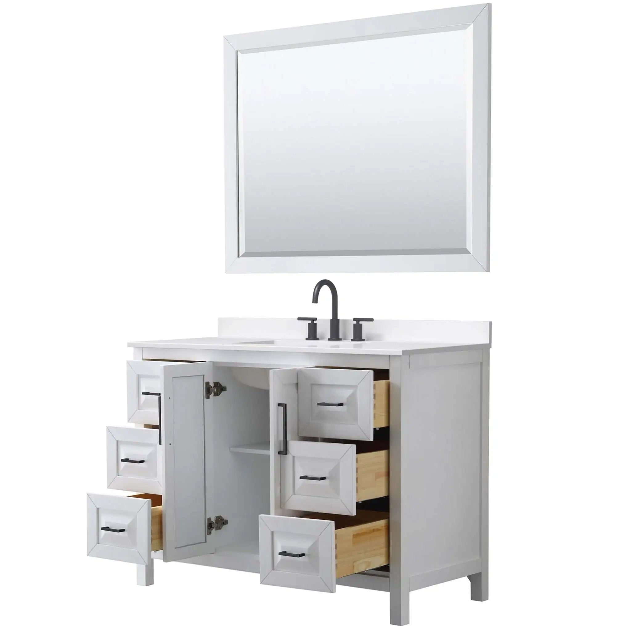 48" Daria Single Bathroom Vanity in White with Matte Black Trim & 46" Mirror by Wyndham
