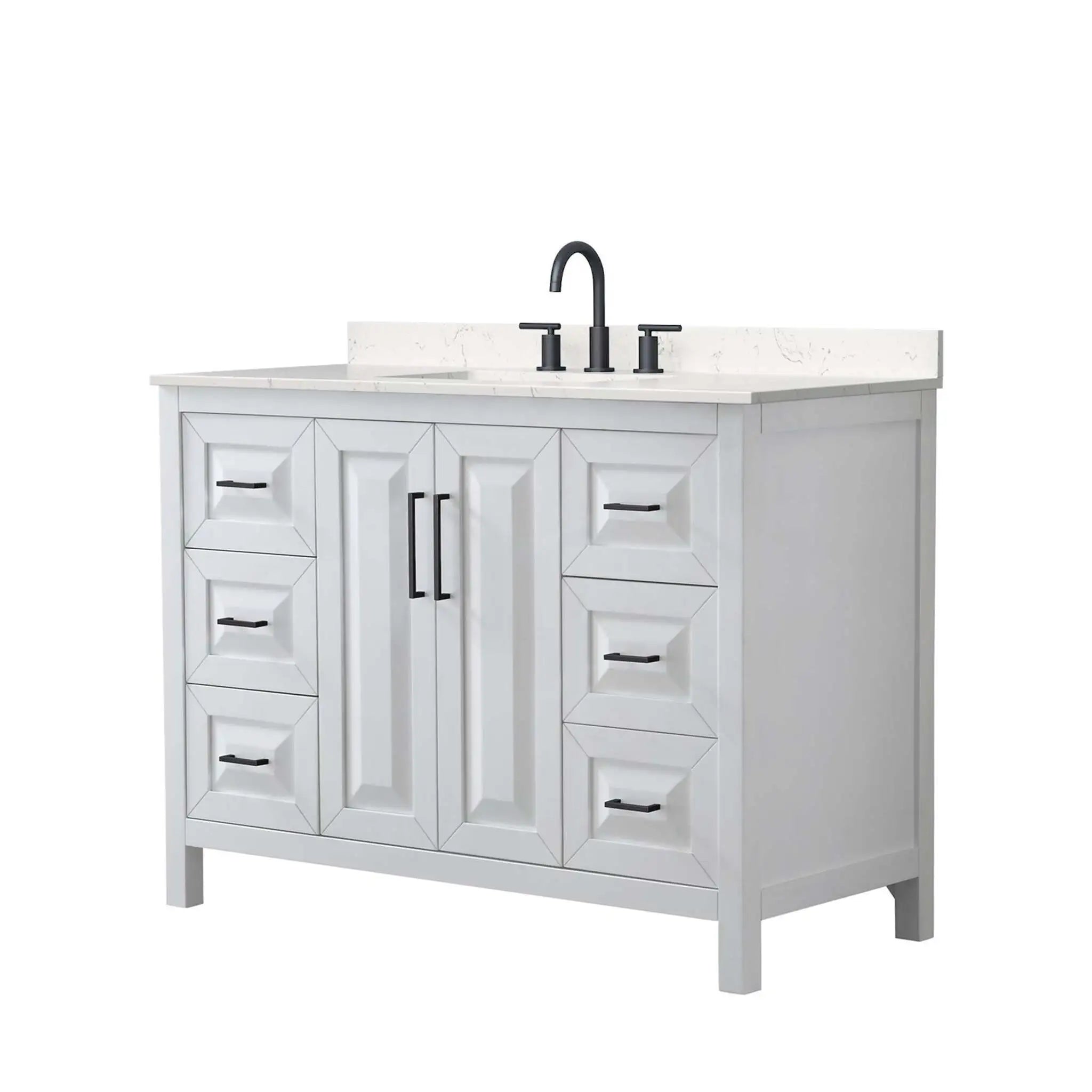 48" Daria Single Bathroom Vanity in White with Matte Black Trim by Wyndham