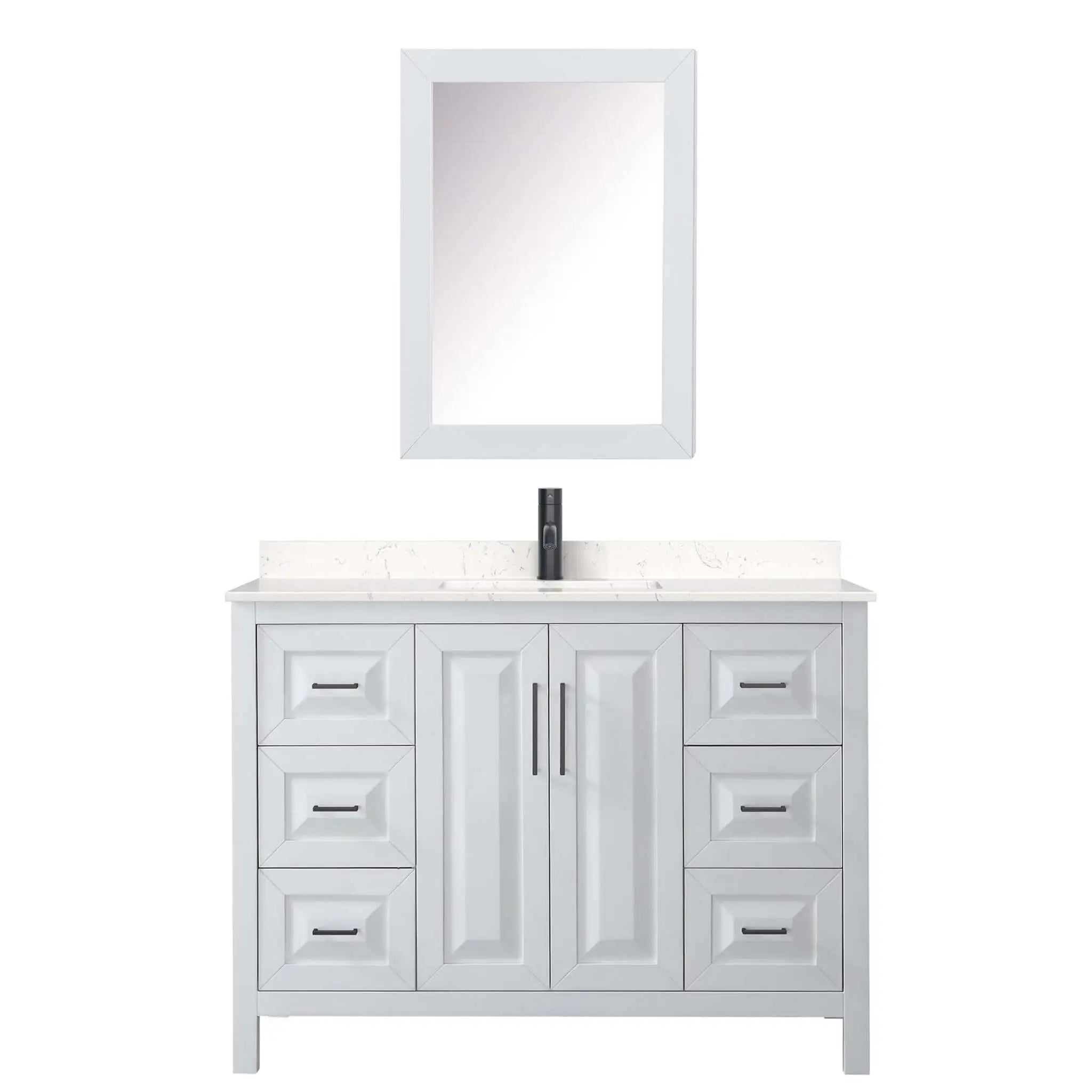 48" Daria Single Bathroom Vanity in White with Matte Black Trim & Medicine Cabinet by Wyndham