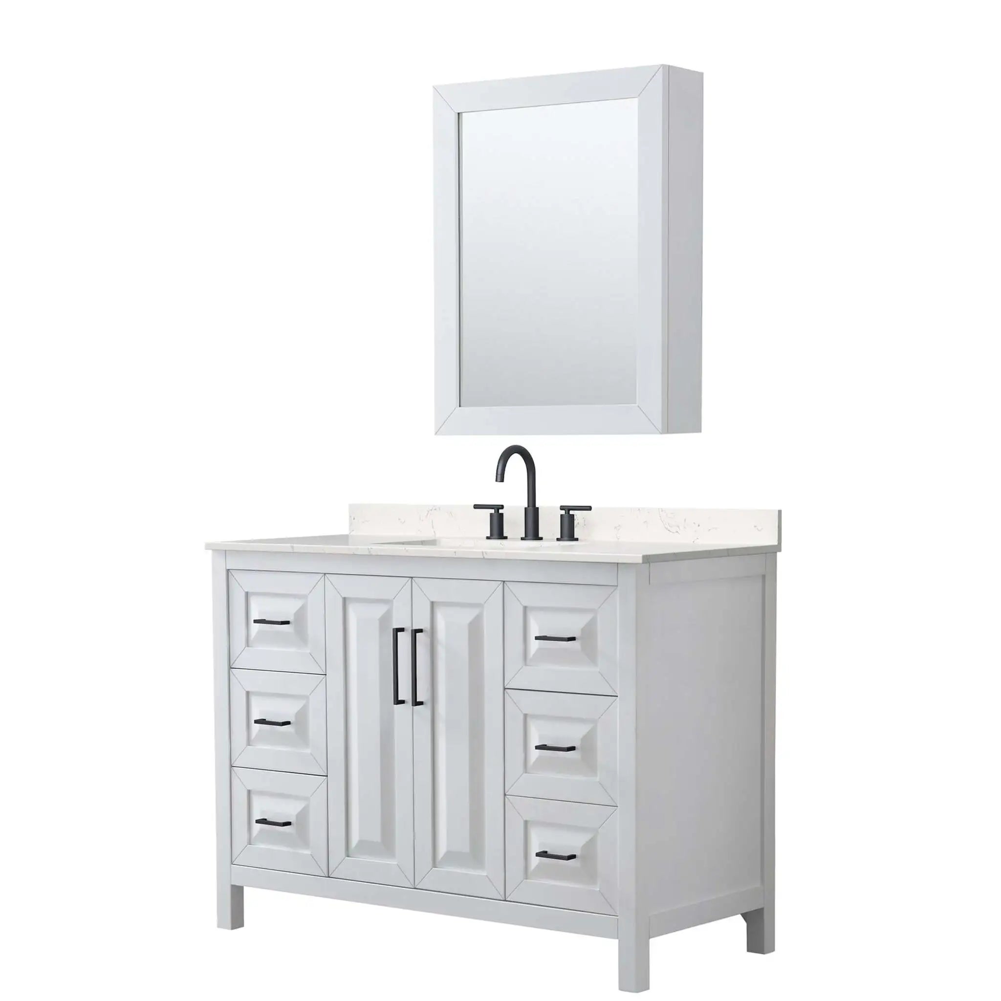 48" Daria Single Bathroom Vanity in White with Matte Black Trim & Medicine Cabinet by Wyndham