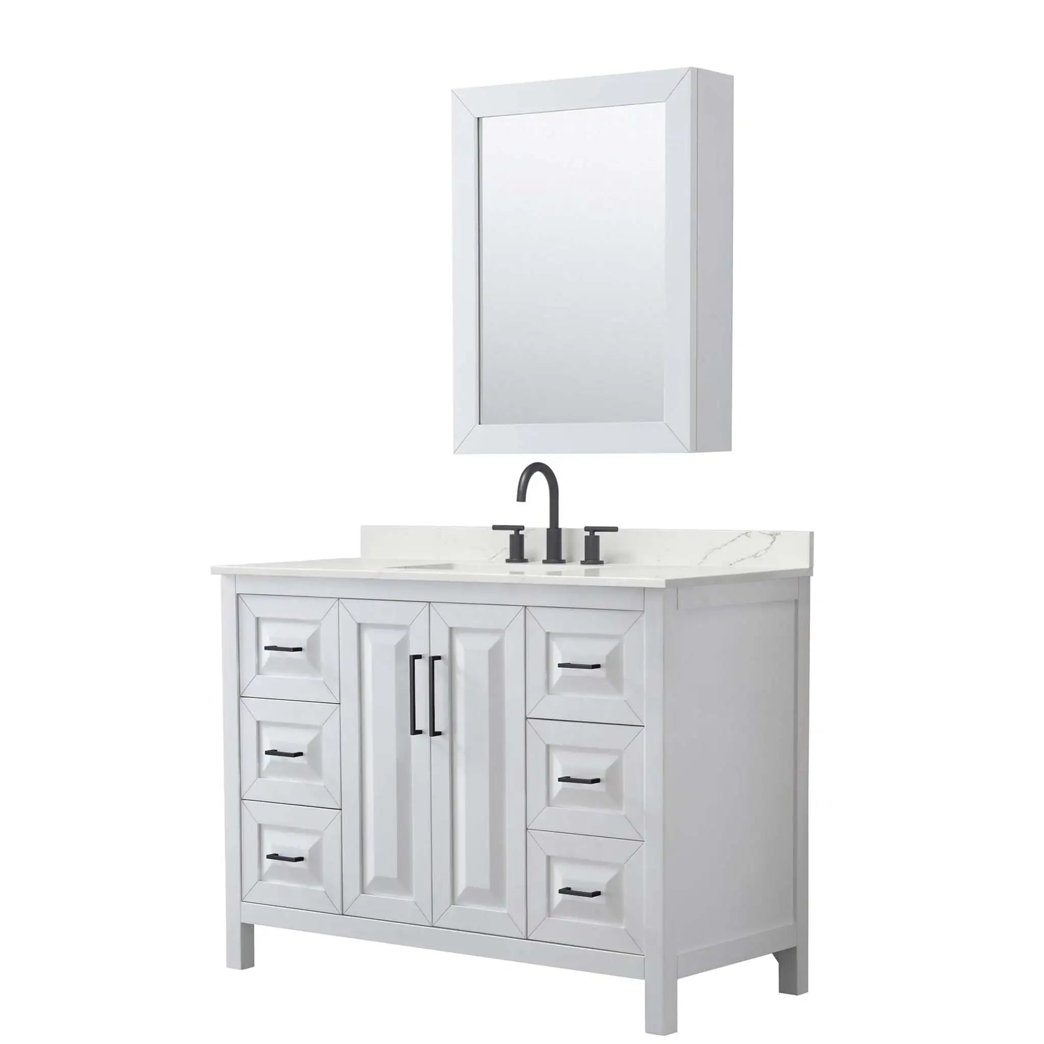 48" Daria Single Bathroom Vanity in White with Matte Black Trim & Medicine Cabinet by Wyndham