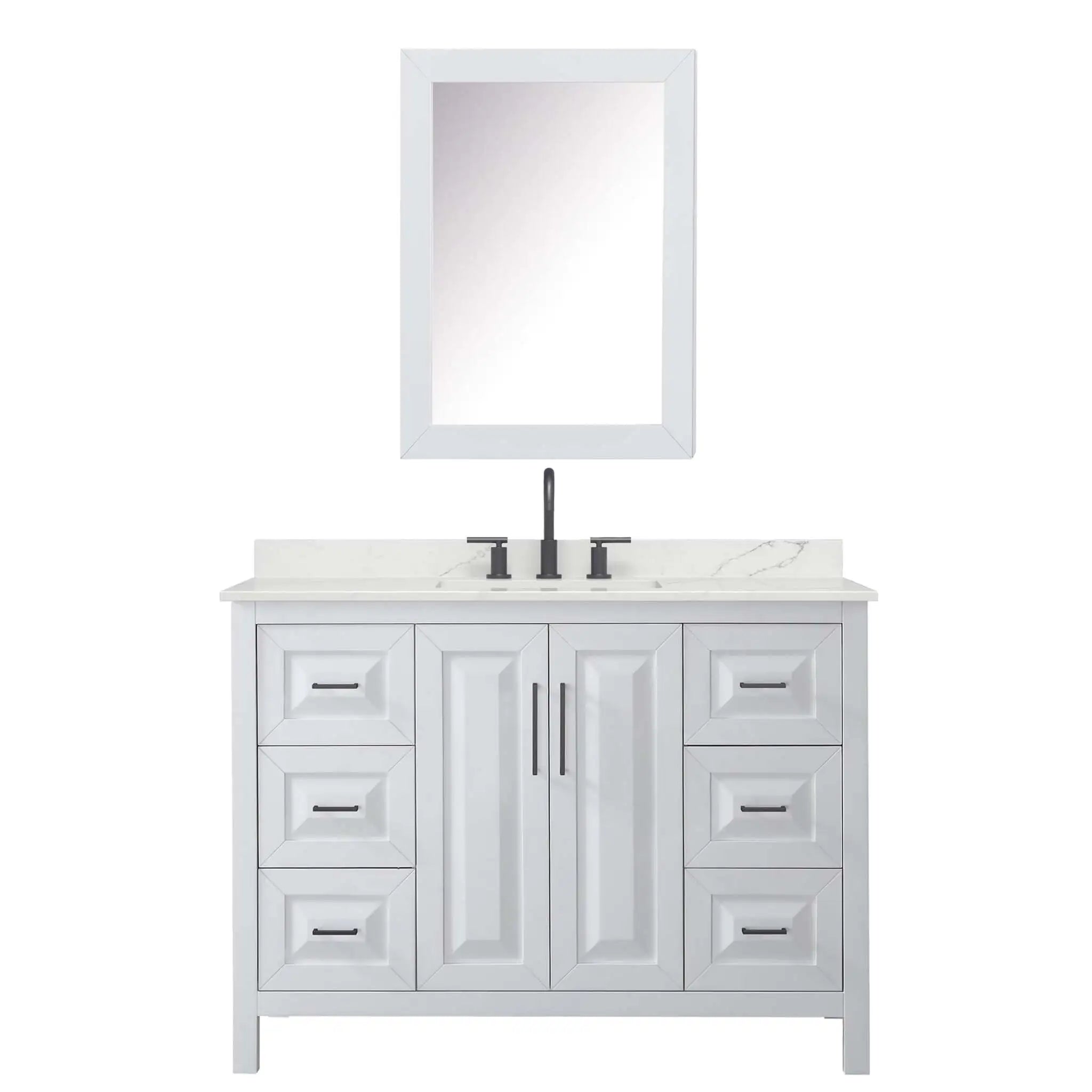 48" Daria Single Bathroom Vanity in White with Matte Black Trim & Medicine Cabinet by Wyndham
