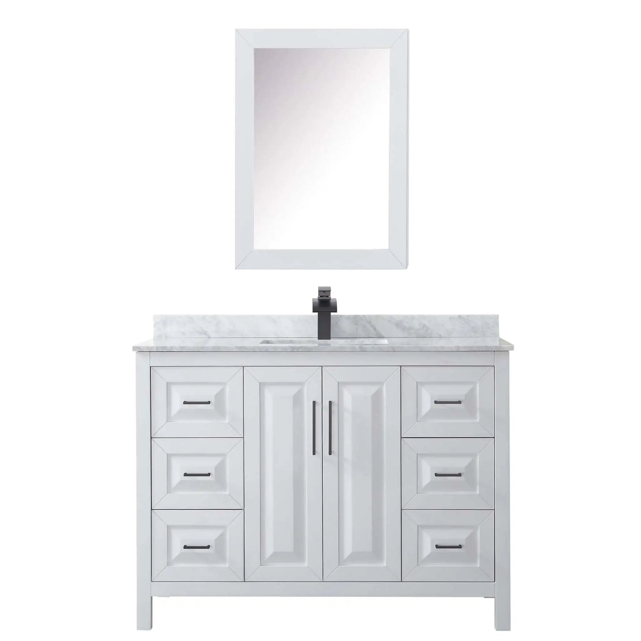 48" Daria Single Bathroom Vanity in White with Matte Black Trim & Medicine Cabinet by Wyndham