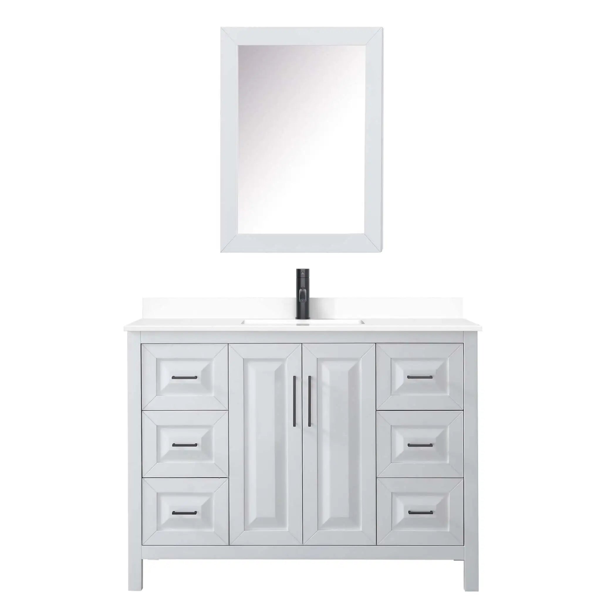 48" Daria Single Bathroom Vanity in White with Matte Black Trim & Medicine Cabinet by Wyndham