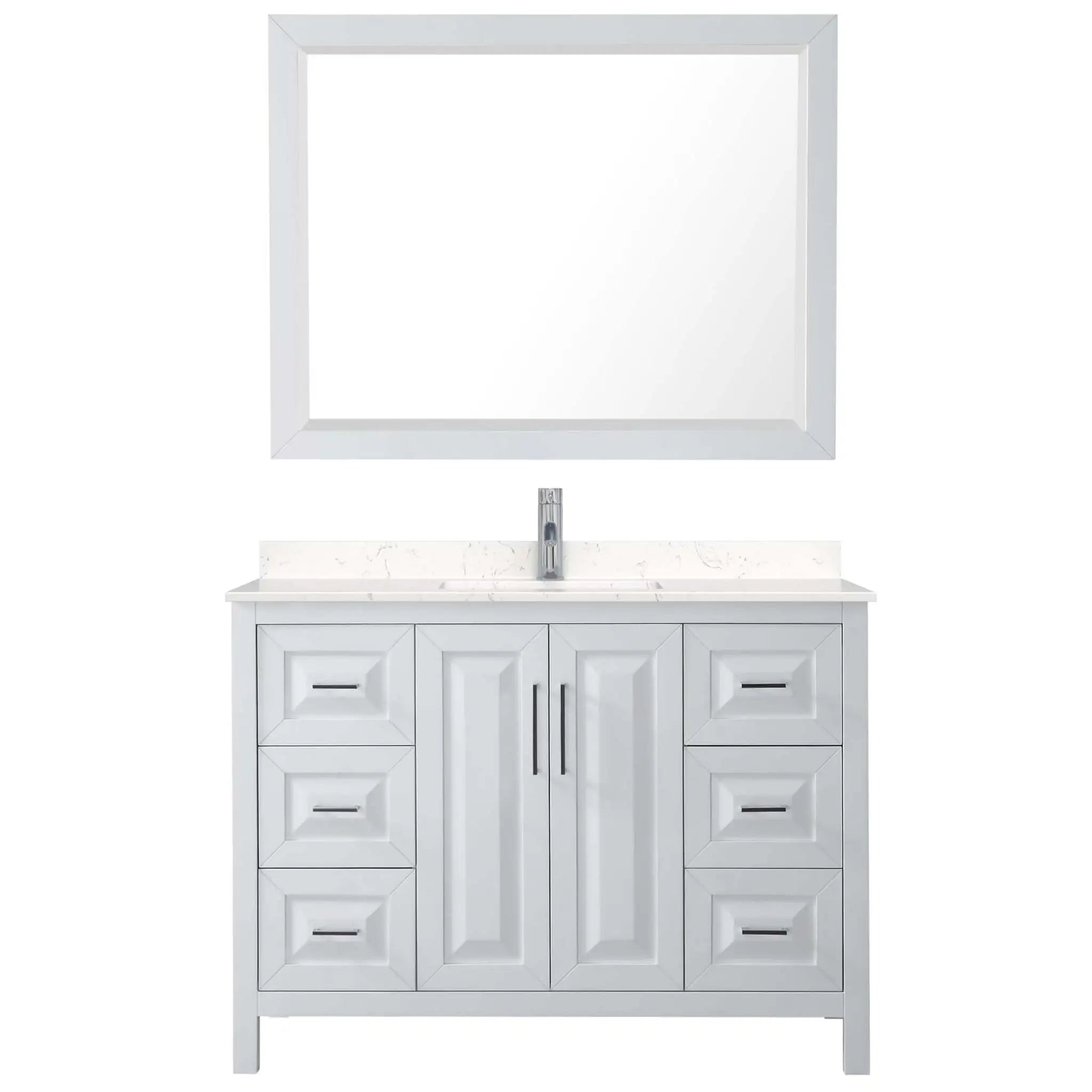 48" Daria Single Bathroom Vanity in White with Polished Chrome Trim & 46" Mirror by Wyndham