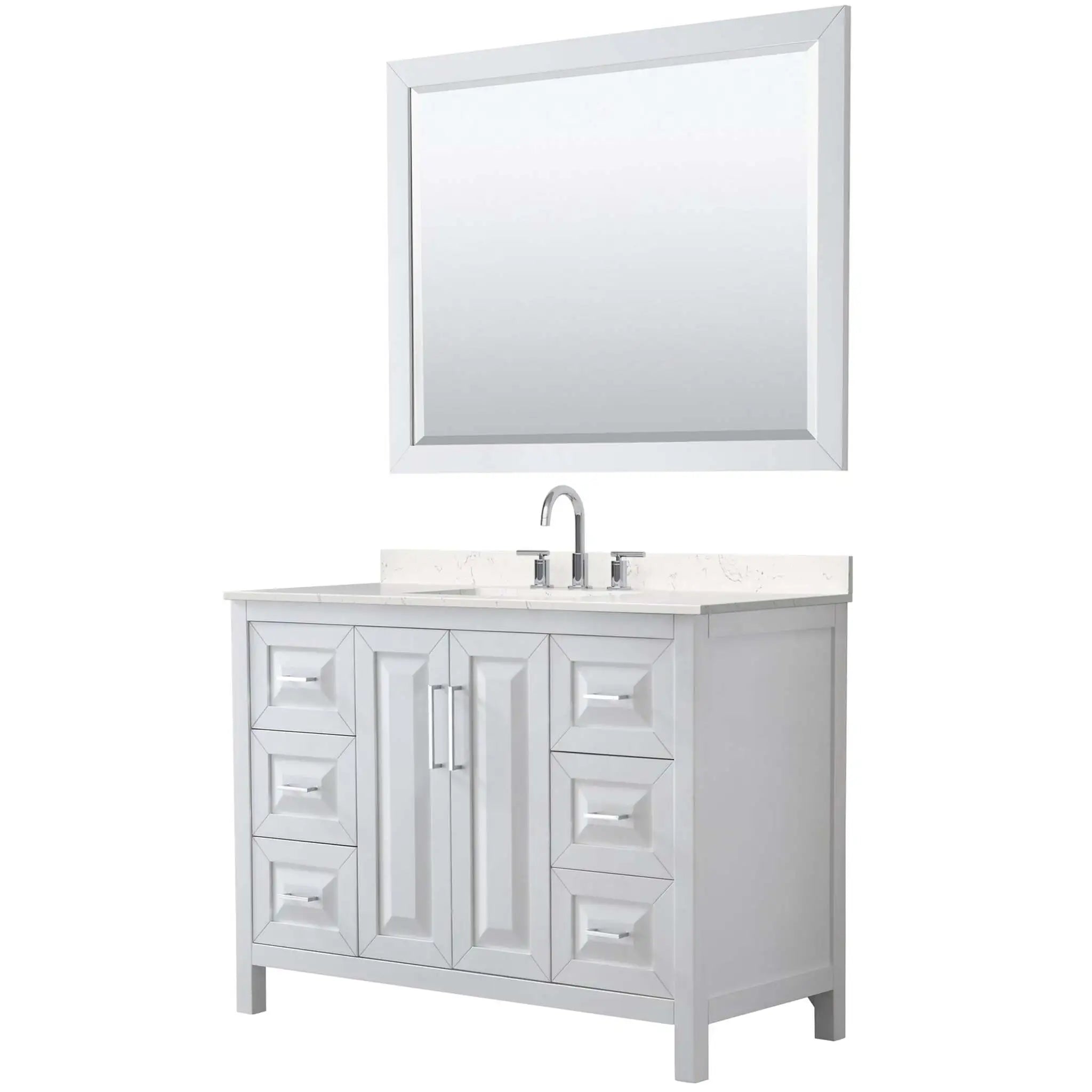 48" Daria Single Bathroom Vanity in White with Polished Chrome Trim & 46" Mirror by Wyndham