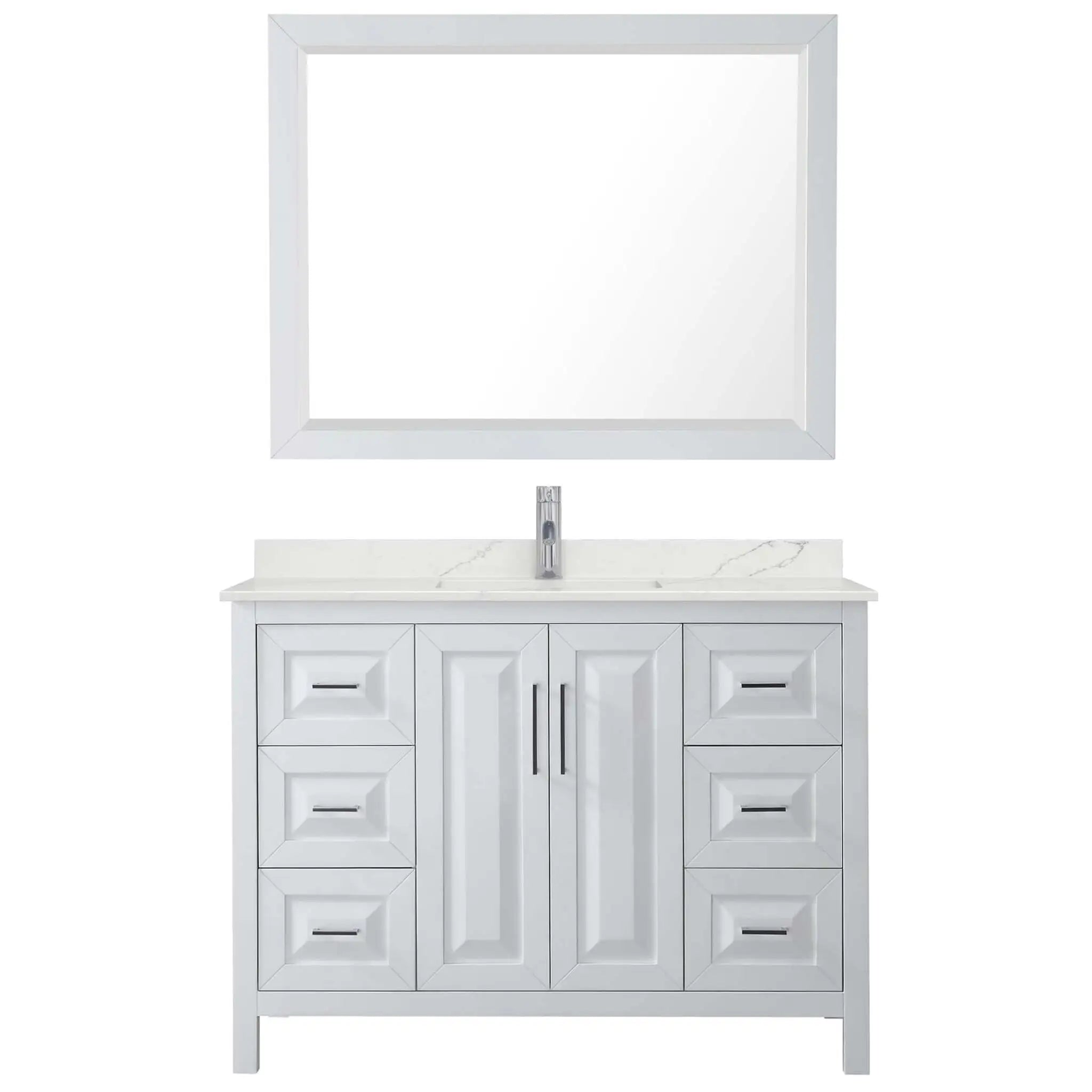 48" Daria Single Bathroom Vanity in White with Polished Chrome Trim & 46" Mirror by Wyndham