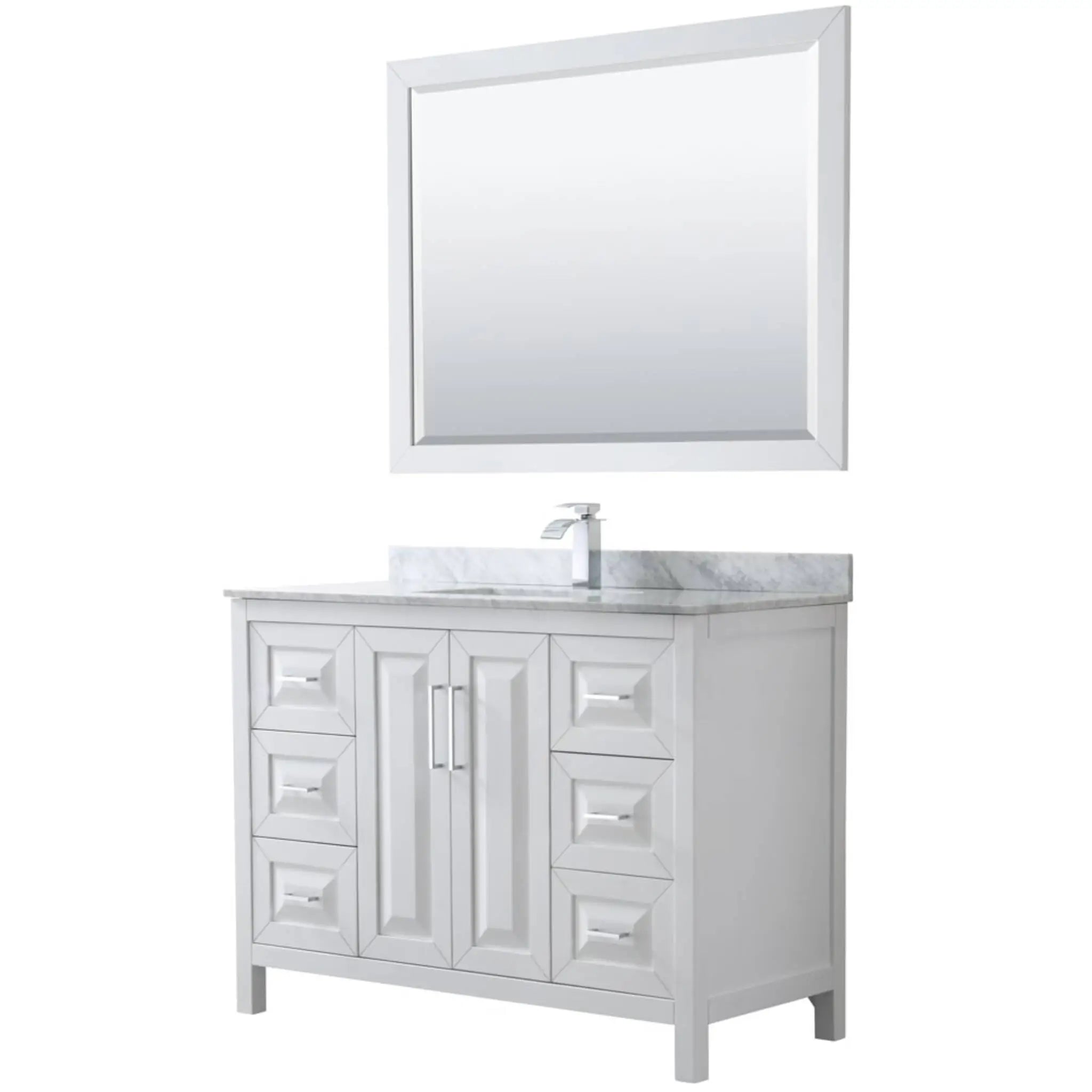 48" Daria Single Bathroom Vanity in White with Polished Chrome Trim & 46" Mirror by Wyndham