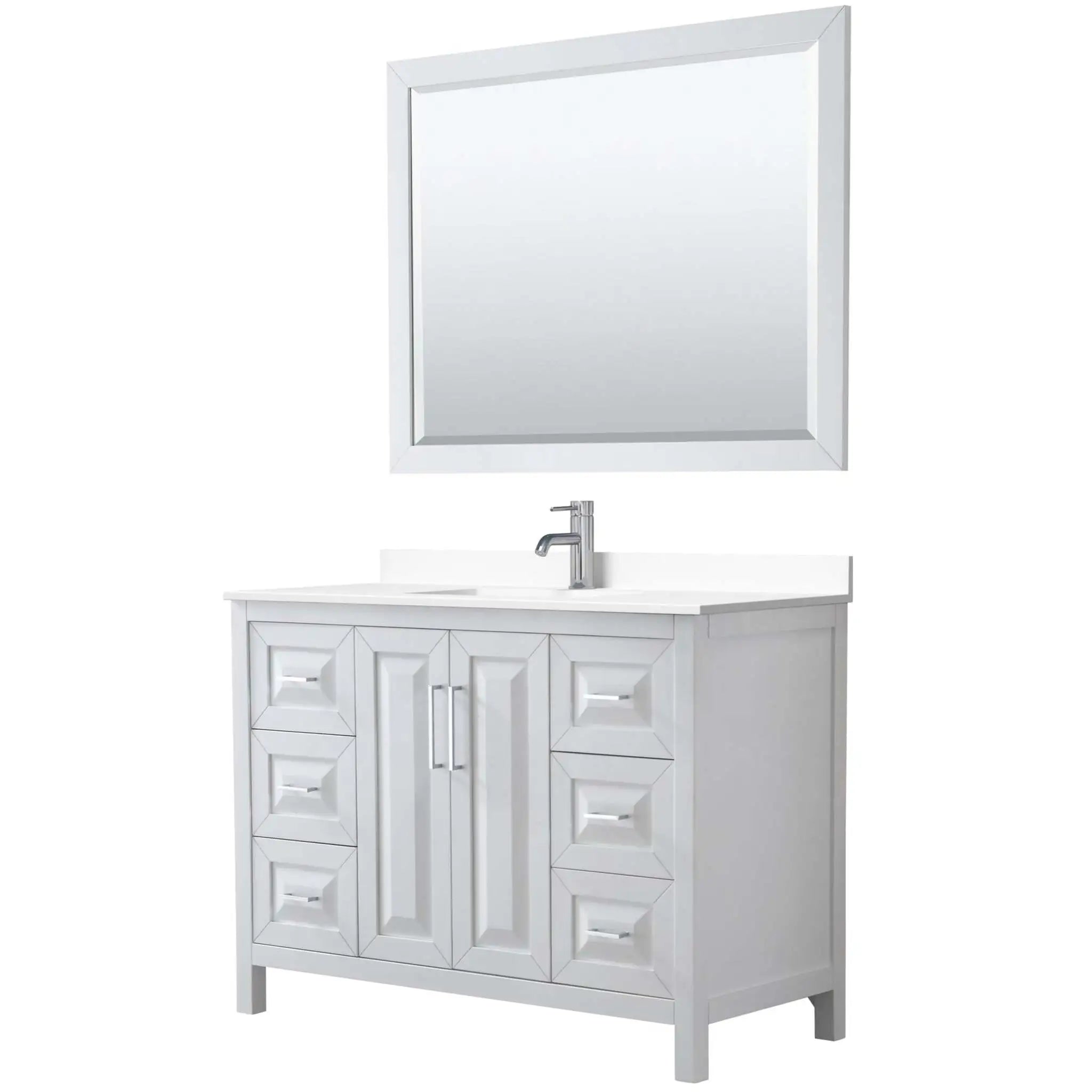 48" Daria Single Bathroom Vanity in White with Polished Chrome Trim & 46" Mirror by Wyndham