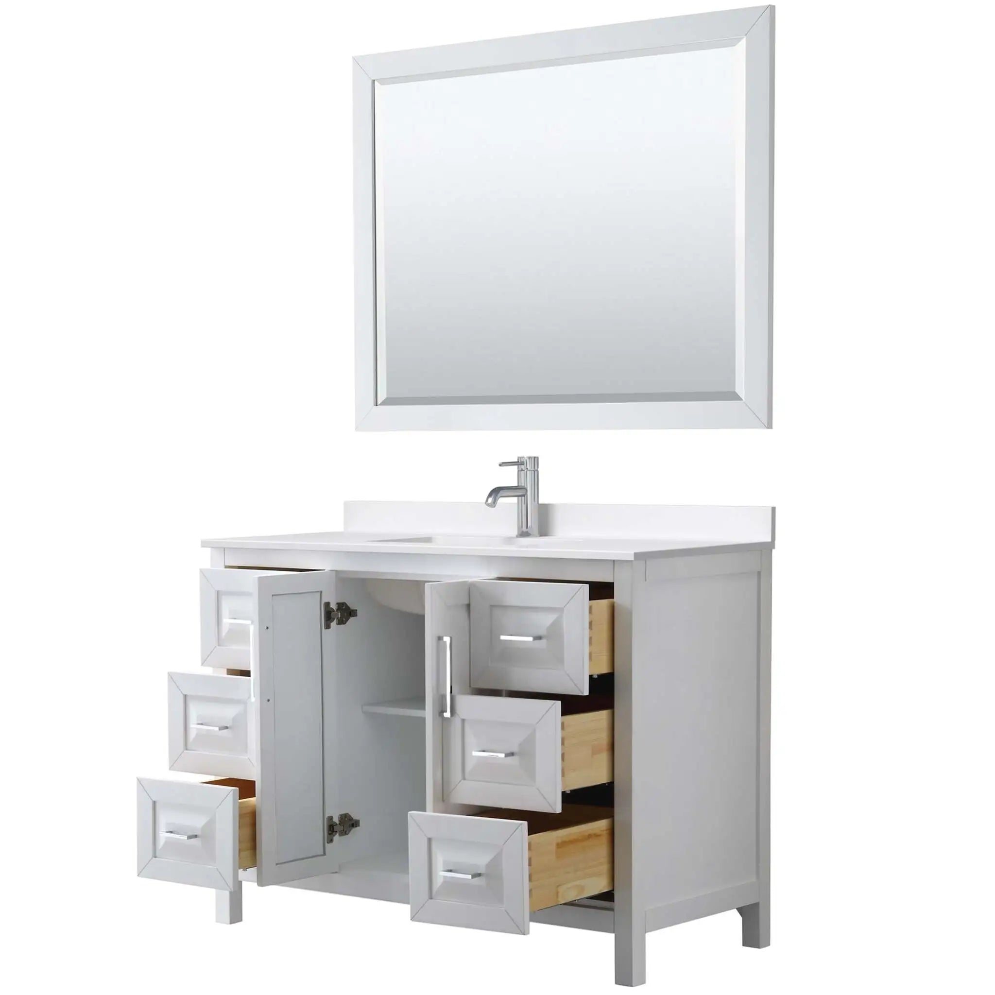 48" Daria Single Bathroom Vanity in White with Polished Chrome Trim & 46" Mirror by Wyndham