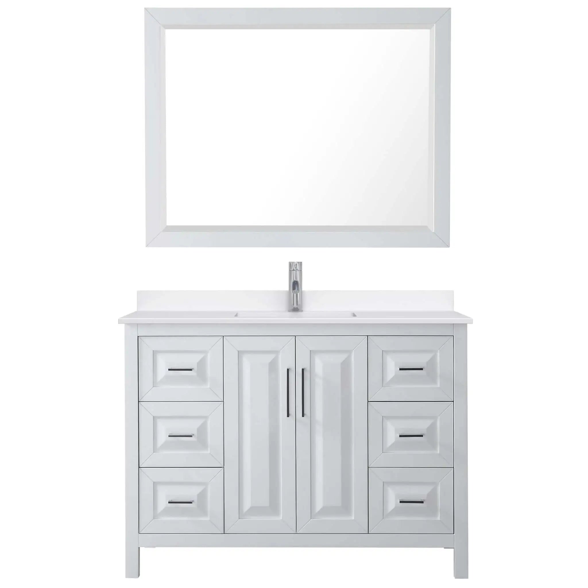 48" Daria Single Bathroom Vanity in White with Polished Chrome Trim & 46" Mirror by Wyndham