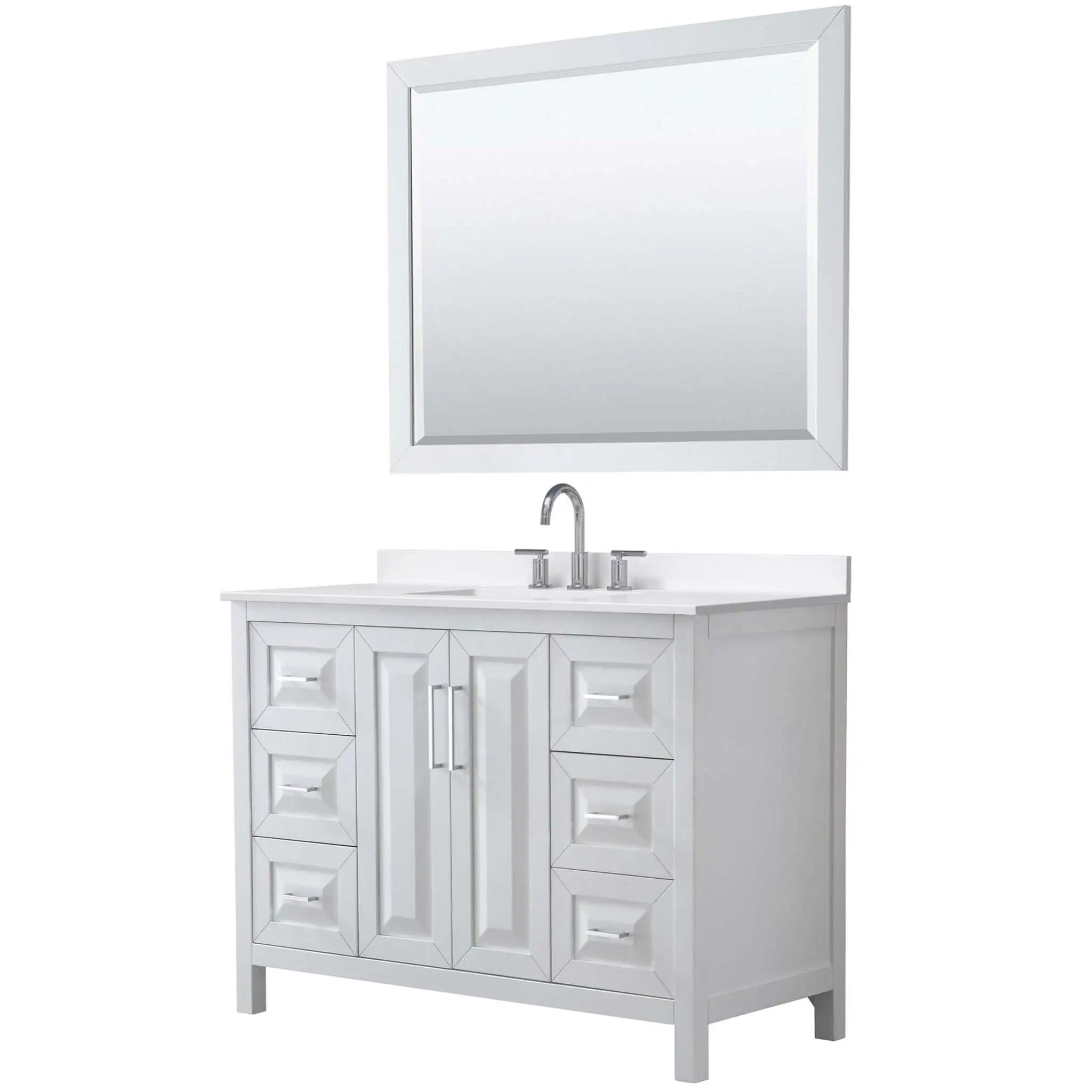 48" Daria Single Bathroom Vanity in White with Polished Chrome Trim & 46" Mirror by Wyndham