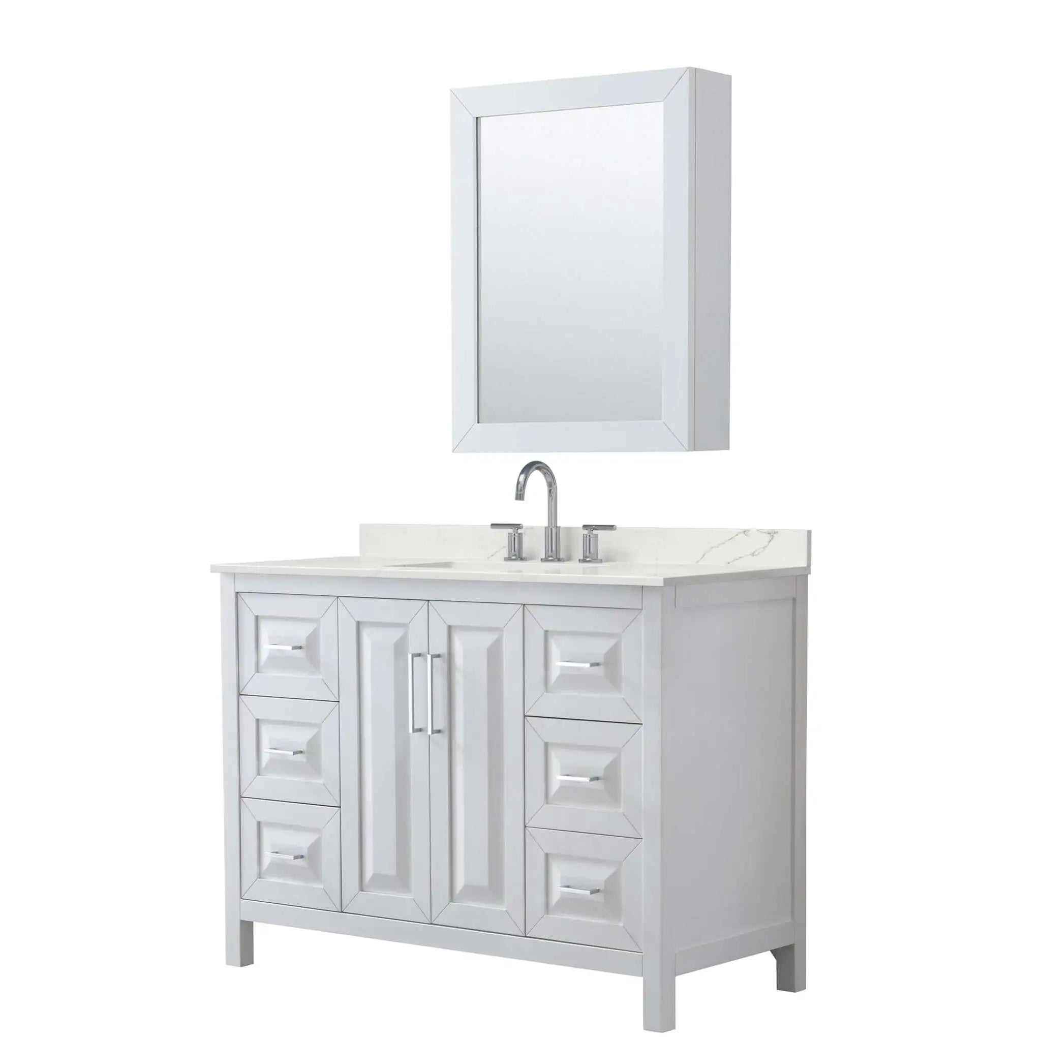 48" Daria Single Bathroom Vanity in White with Polished Chrome Trim & Medicine Cabinet by Wyndham