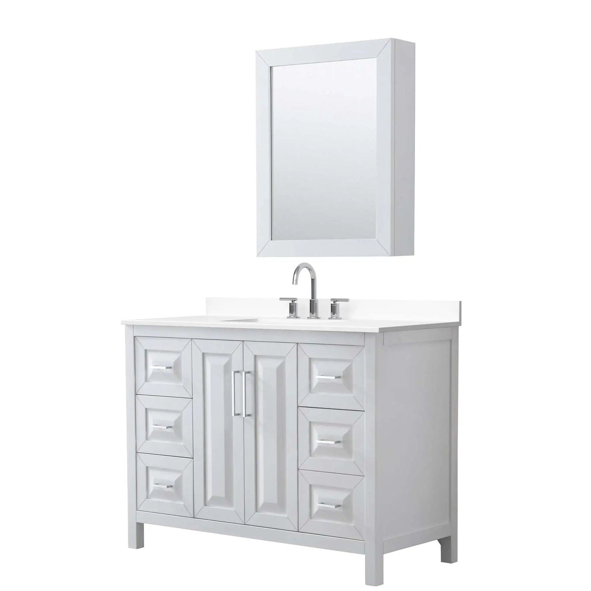 48" Daria Single Bathroom Vanity in White with Polished Chrome Trim & Medicine Cabinet by Wyndham