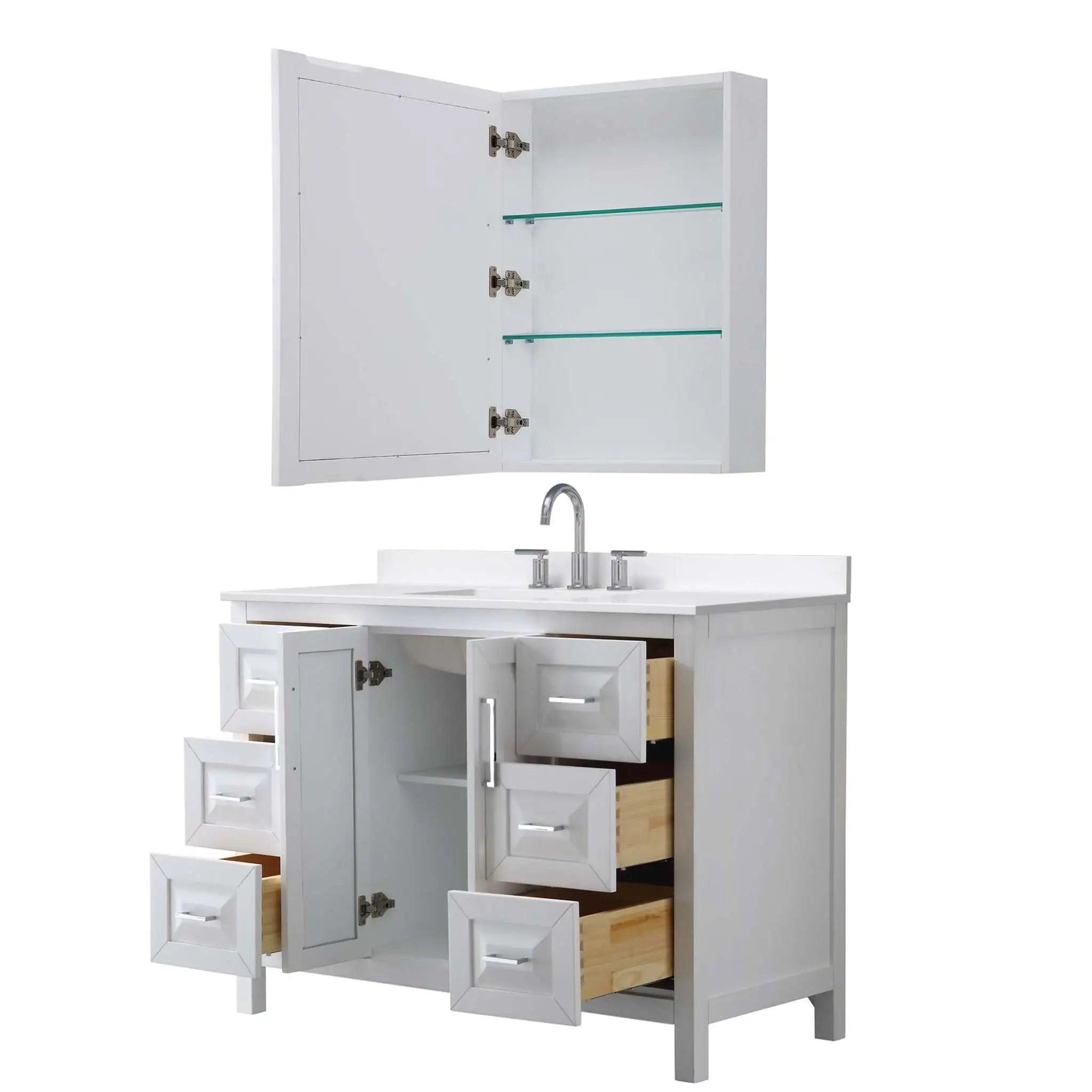 48" Daria Single Bathroom Vanity in White with Polished Chrome Trim & Medicine Cabinet by Wyndham