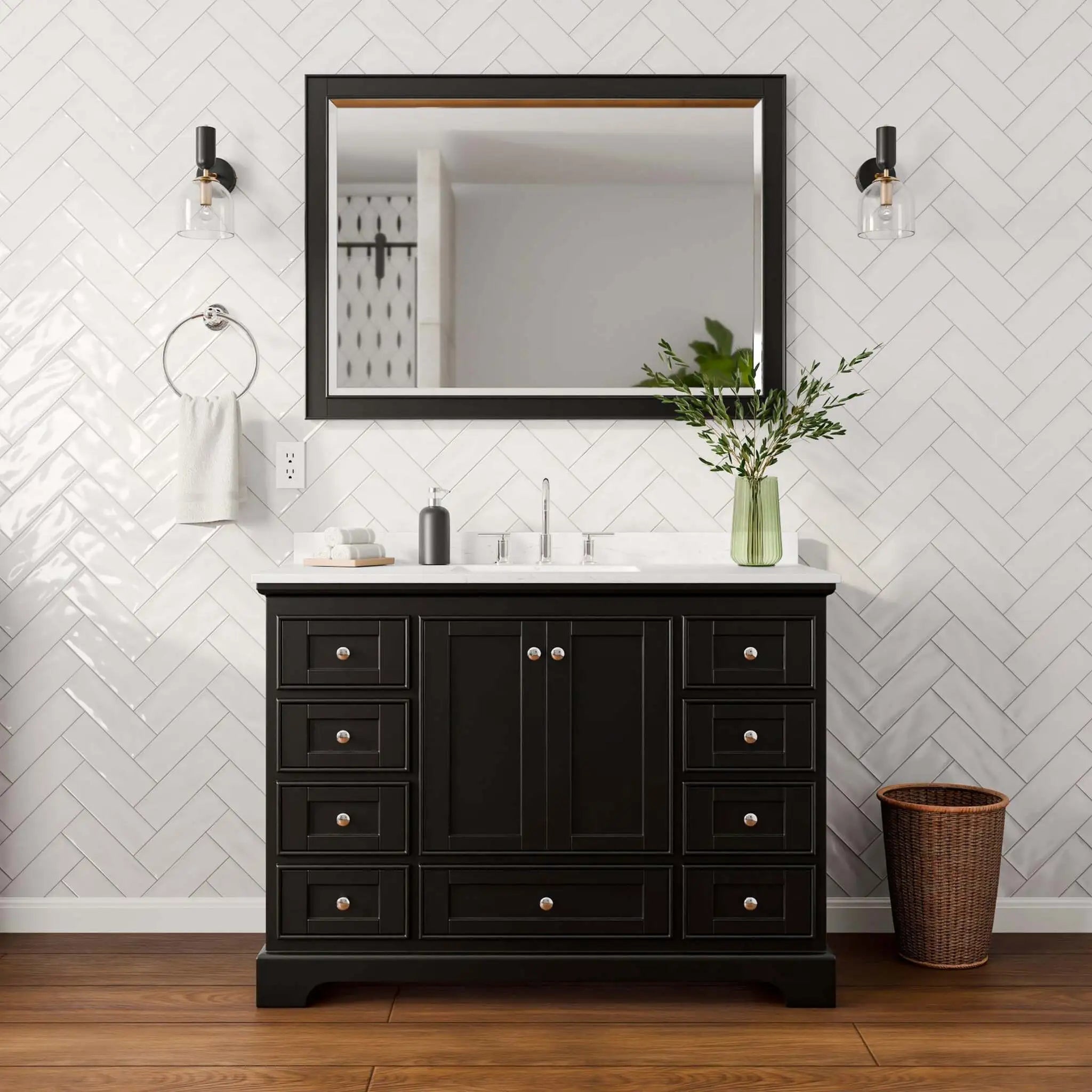 48" Deborah Single Bathroom Vanity in Dark Espresso with Polished Chrome Trim & 46" Mirror by Wyndham
